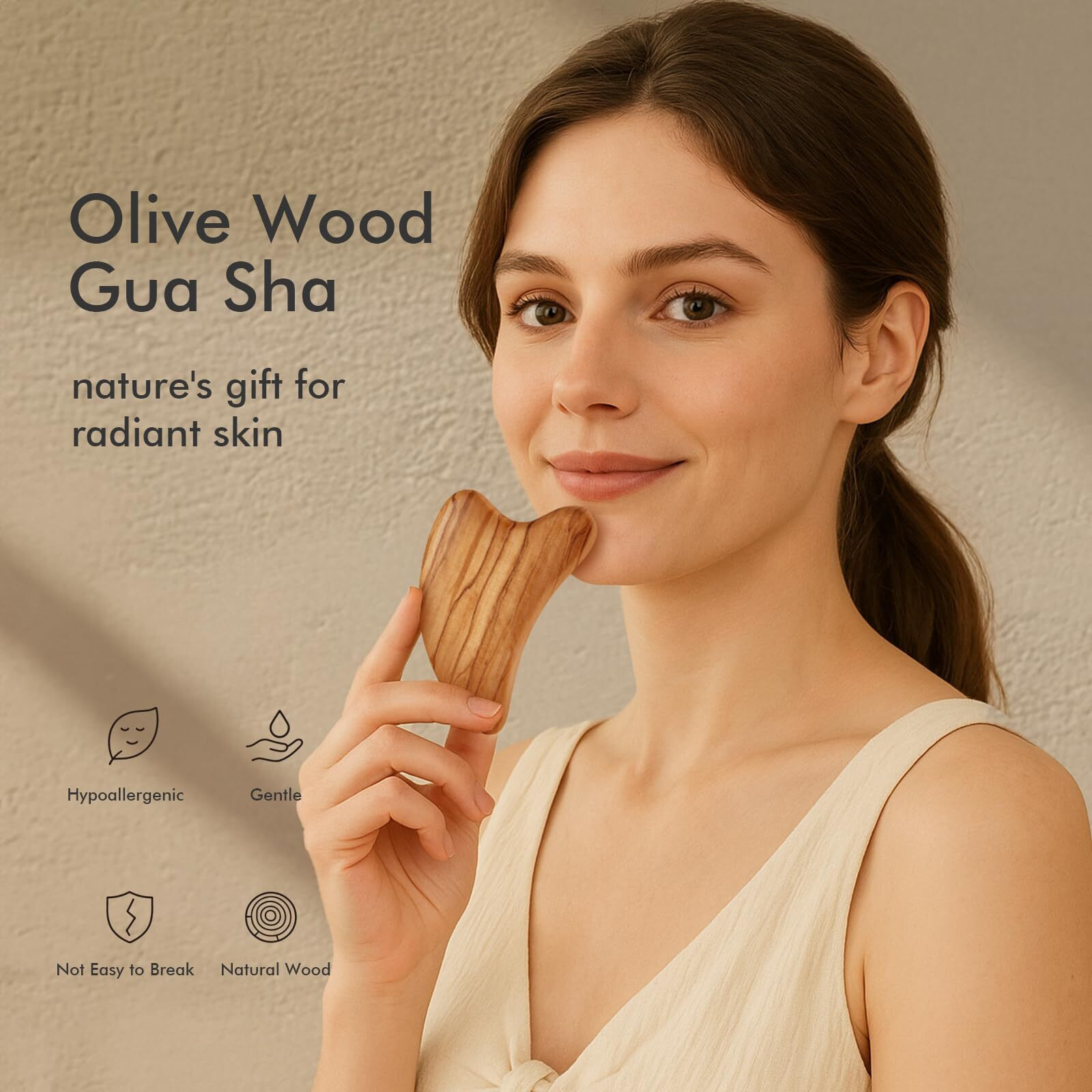 Gua Sha Tool For Face & Body Face Massager Tool For Lymphatic Drainage - Jaw Lifting & Anti-Aging, Relieve Pain For Women Men Self Care Gift (Olive Wood)