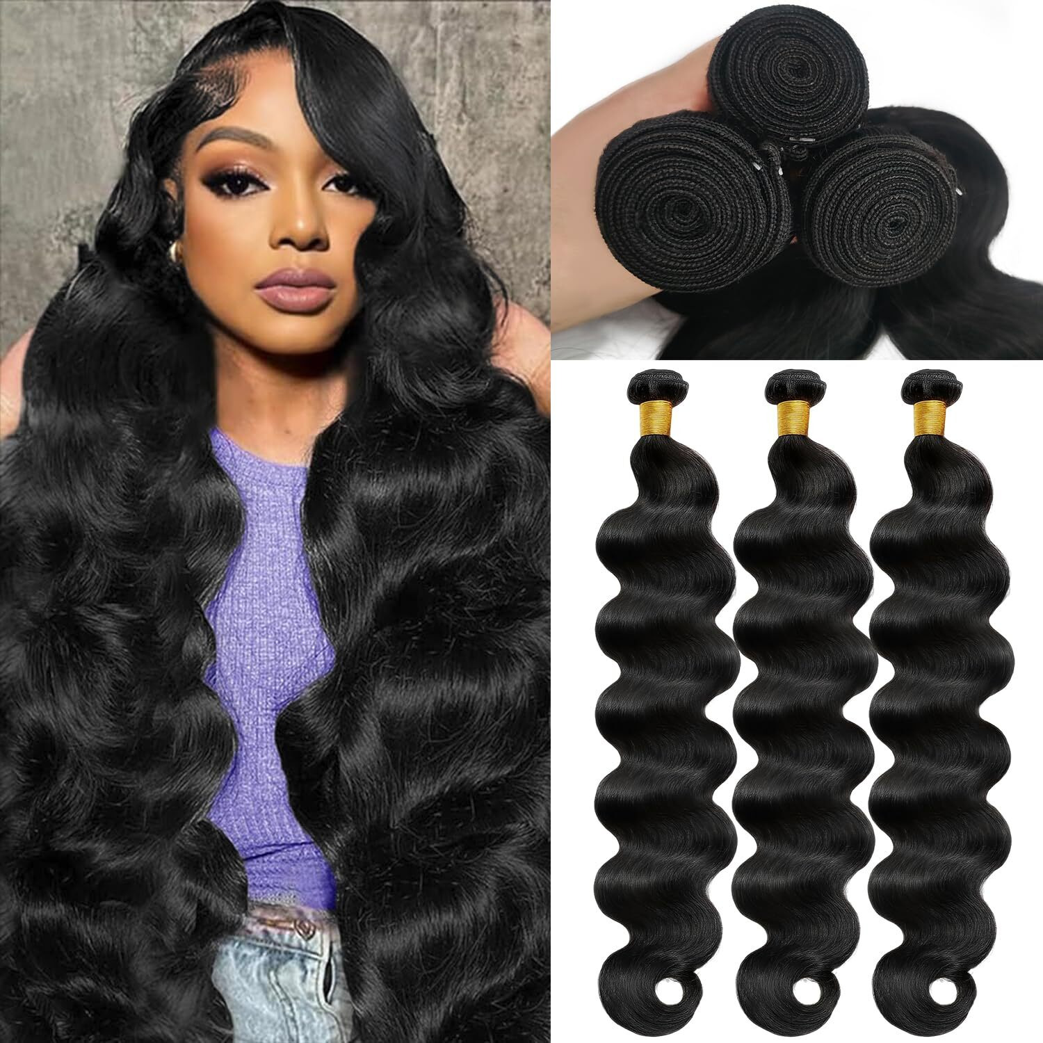 12A Human Hair Bundles 16 18 20 Inch Body Wave Bundles Human Hair 100% Unprocessed Brazilian Virgin Hair 3 Bundle Weave Human Hair Extensions Real Human Hair For Women Natural Black