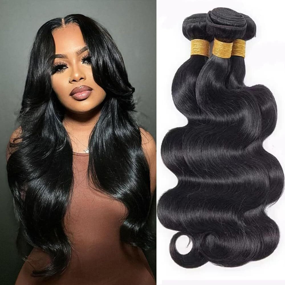 Human Hair Bundles 16 18 20 Inch 12A Body Wave Bundles Huam Hair Extensions Natural Color 3 Packs Hair Weave