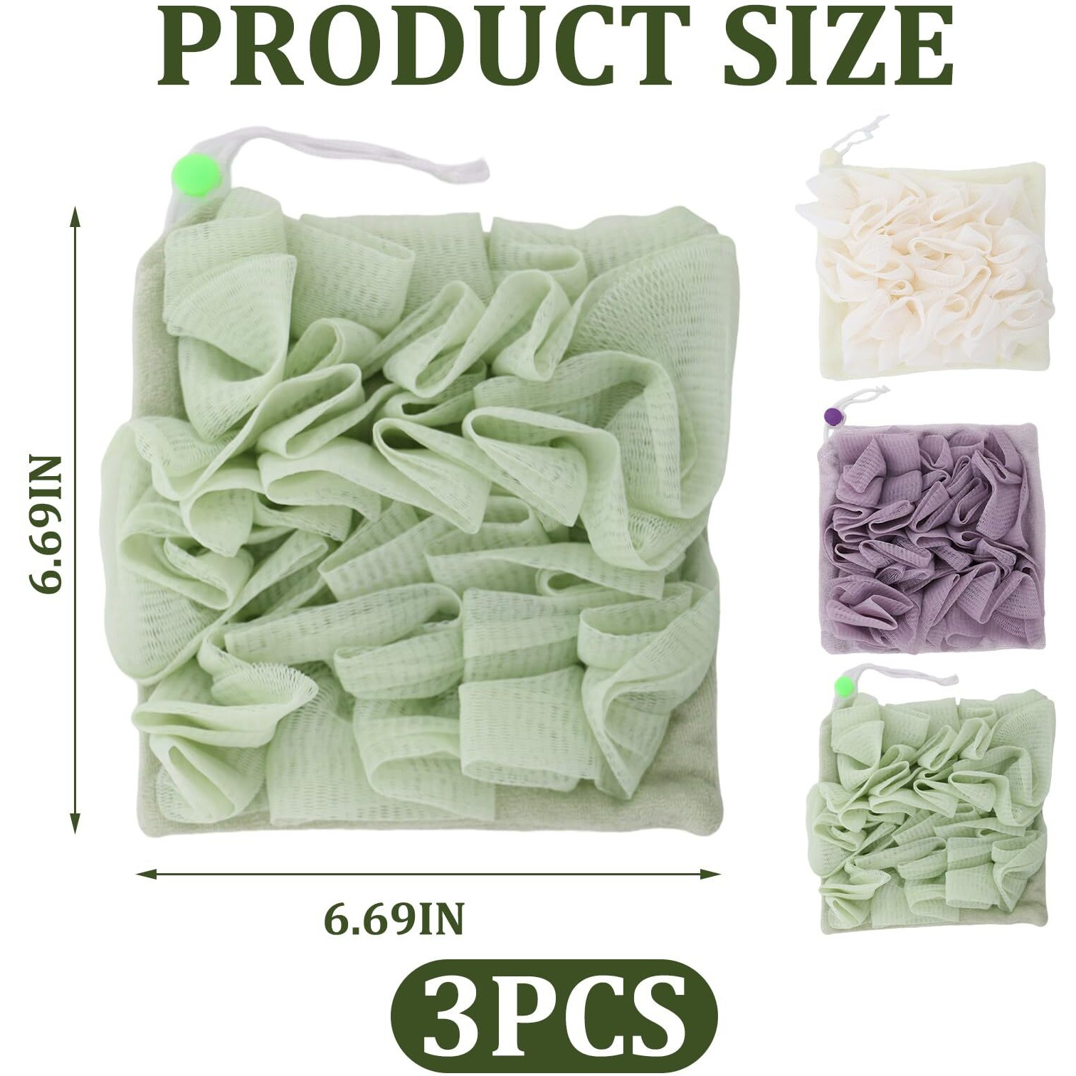 3 Pcs Soap Bar Loofah, 2 In 1 Bar Soap Loofah Pouch, Washcloth Leefah Combo With Drawstring, Leefah Cloth For Body Wash Cleansing And Smooth Skin(Purple, Green, White)