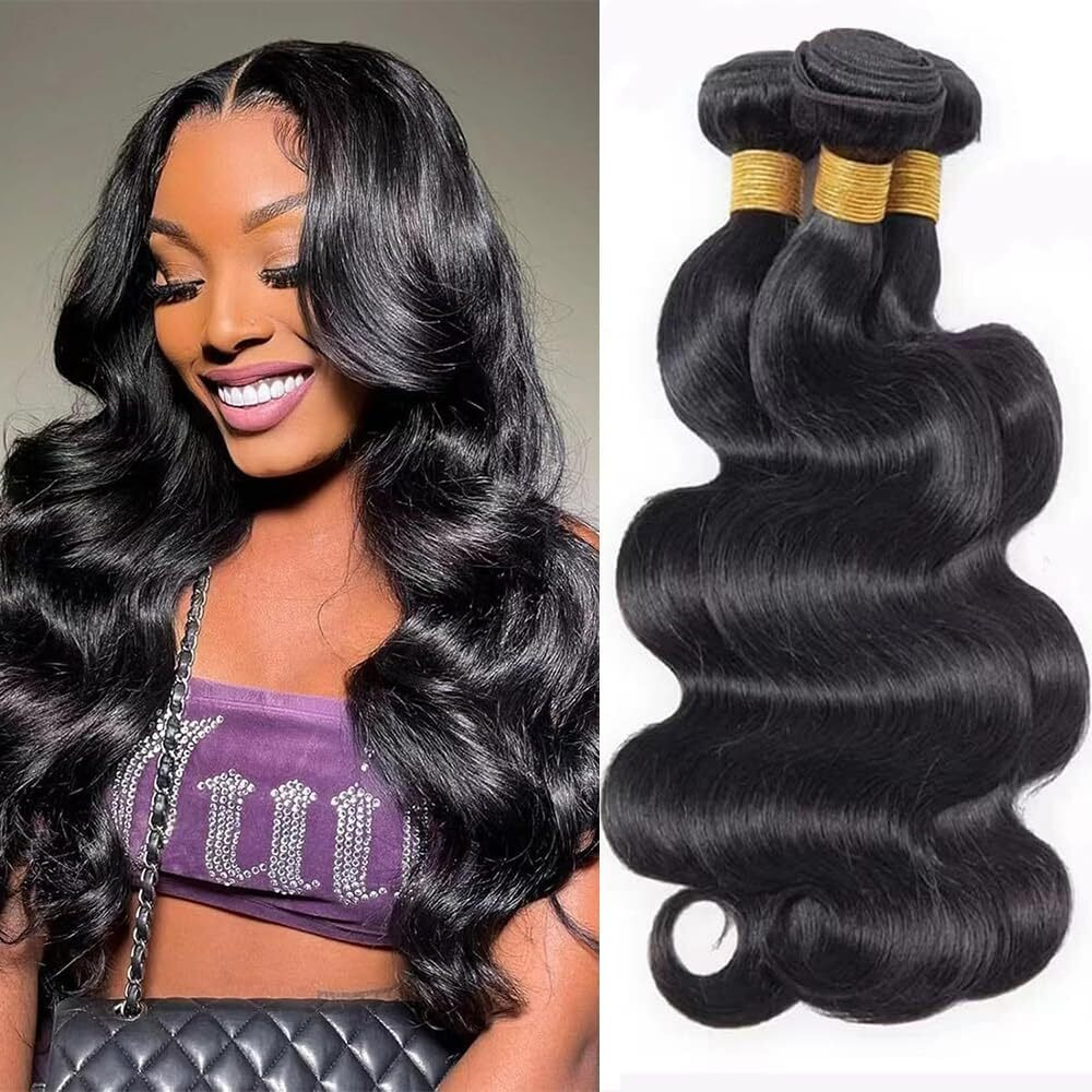 Body Wave Bundles Human Hair 20 22 24 Inch 12A Brazilian 3 Bundles Human Hair Extensions Natural Black