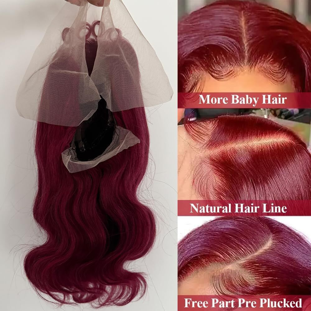 Yingrun 99J Bob Wig Human Hair 13X4 Frontal Lace Wig 14 Inch Body Wave 180% Density Burgundy Hd Transparent Lace Front Wigs Human Hair Wigs For Black Women Pre Plucked Red