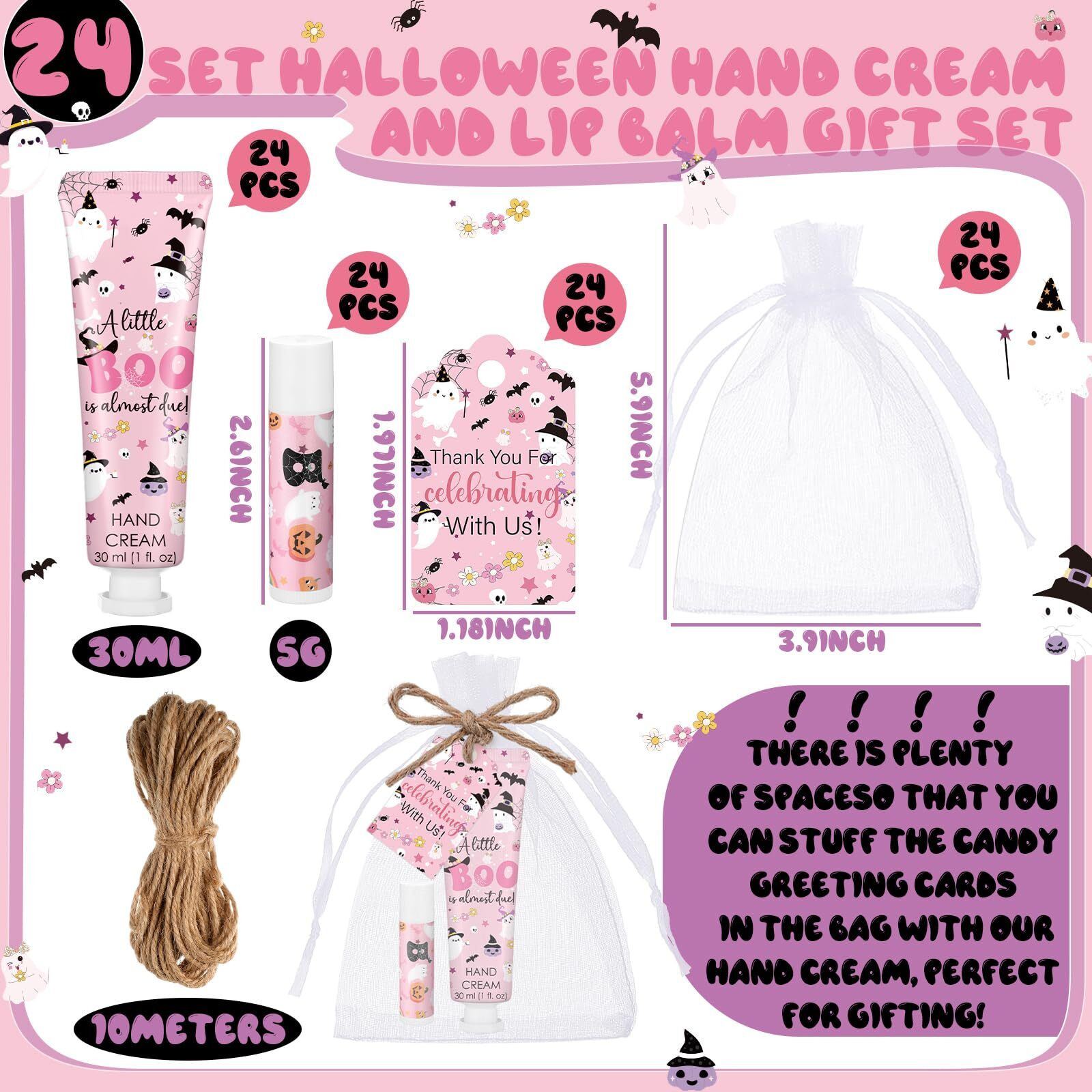 Dansib 24 Sets Halloween A Little Boo Is Almost Due Baby Shower Hand Cream And Lip Balm Gift Travel Size Hand Lotion And Lip Balm Bulk With Organza Bags Tags Halloween Baby Shower Favors For Guests