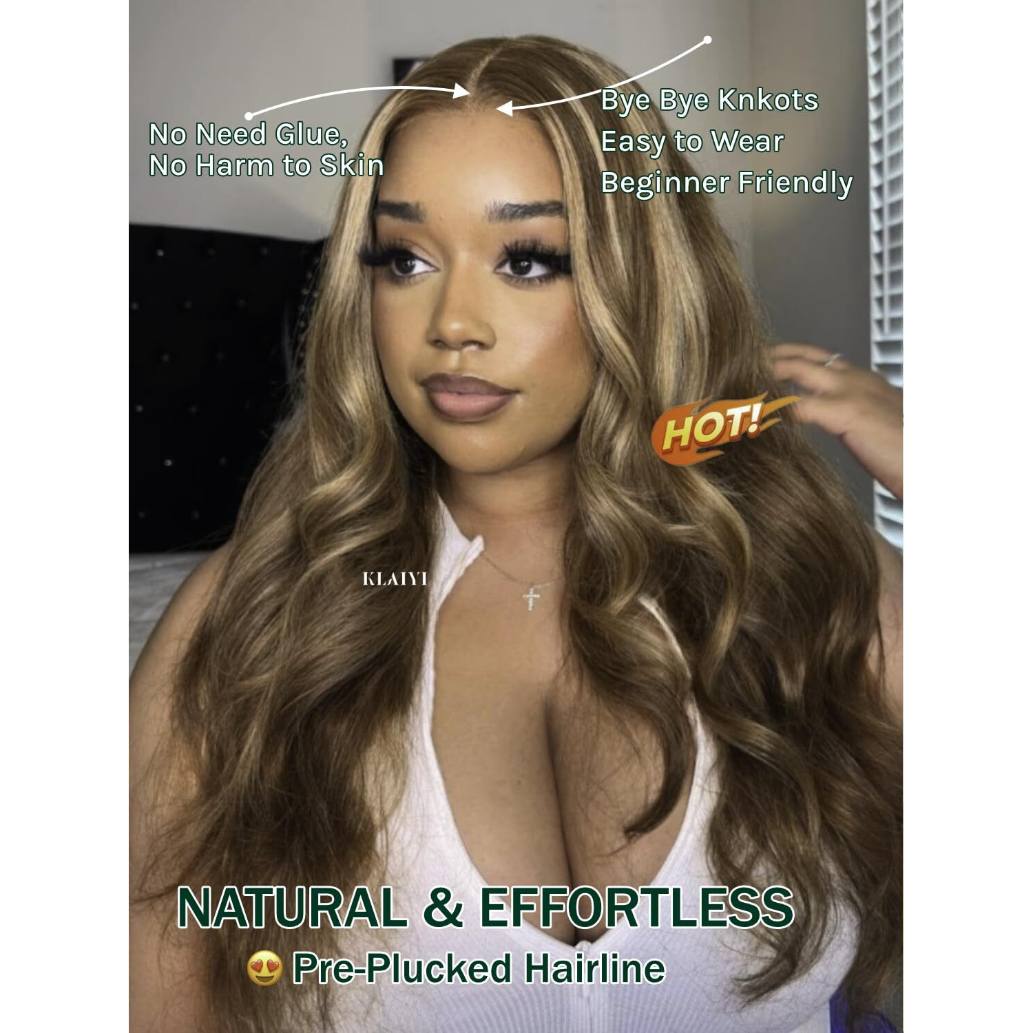 Klaiyi Bye Bye Knots Glueless Wig Highlight Blonde Body Wave Pre Cut 7X5 Hd Lace Front Wigs Human Hair Pre Plucked Pre Bleached Pre Everything Wear And Go Wig 12A Ombre Brown 30S Ready To Wear 26Inch