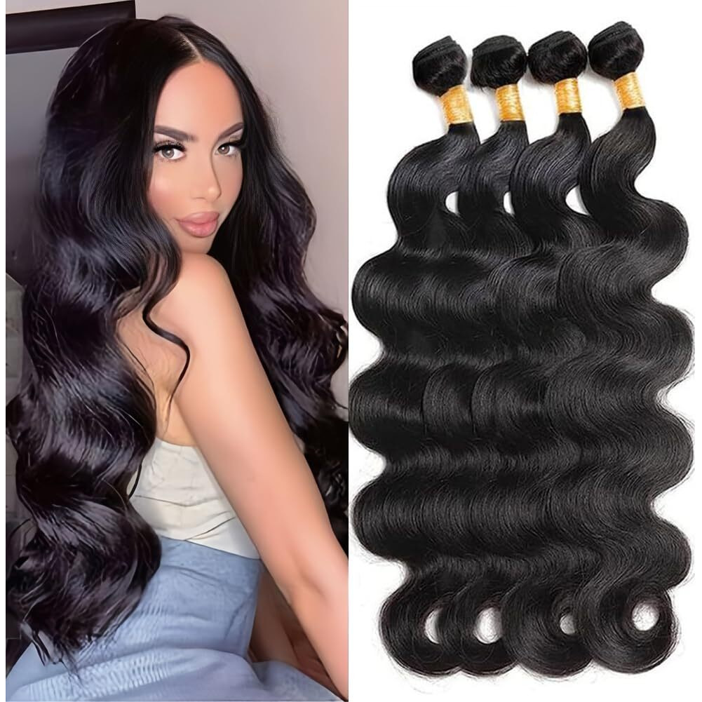 12A Human Hair Bundles 20 18 16 14 Inch Body Wave Bundle Human Hair 400G Brazilian 4 Bundles Sew In Hair 100% Unprocessed Hair Weave Deals Brazilian Quick Weave Natural Black Wavy Hair Extensions