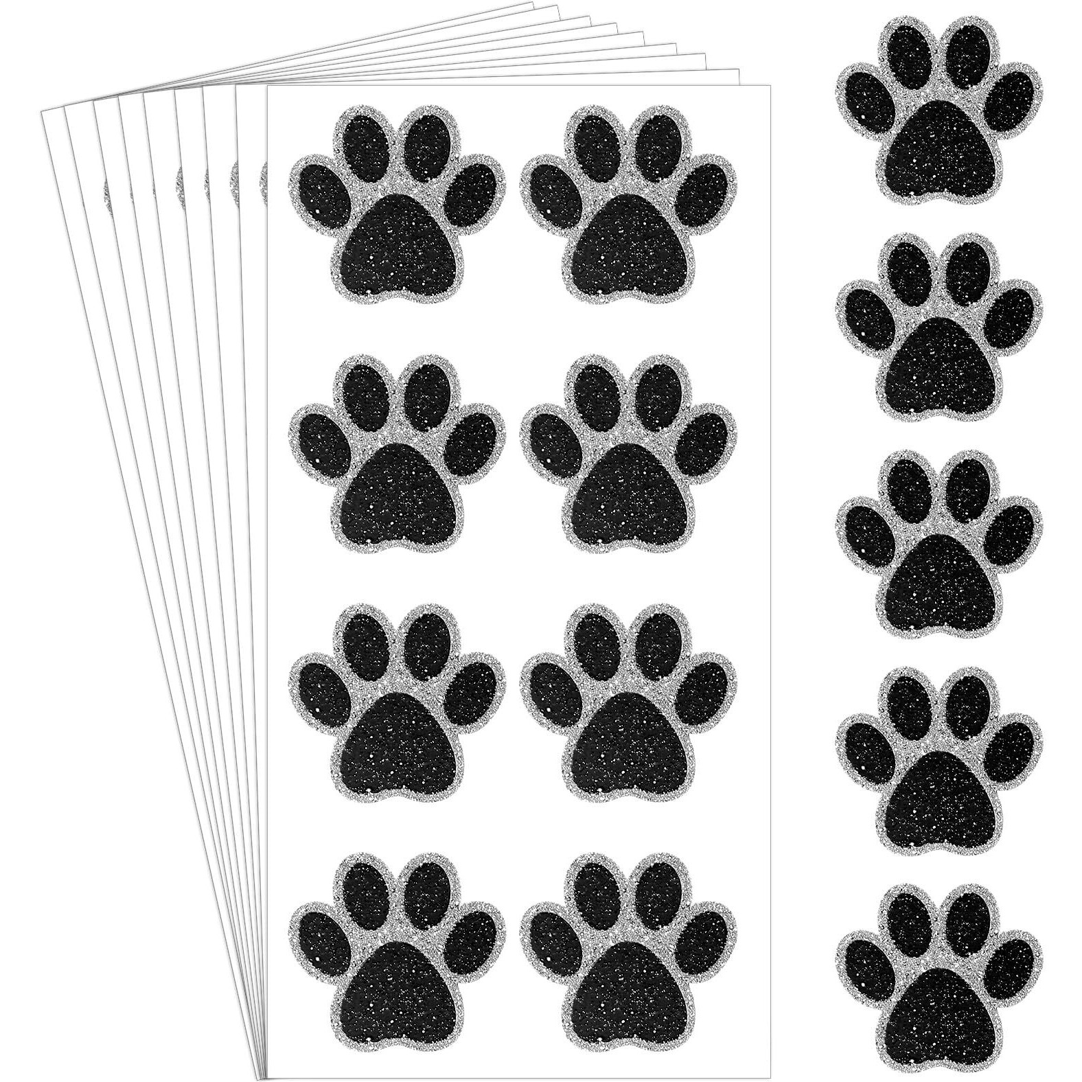 Blulu 25 Sheets 200 Pcs Dog Paw Glitter Tattoo Sticker Paw Print Tattoos Temporary Sparkly Small Stickers Removable Dog Stickers For Women Face Body School Home Art Craft Party Supplies(Black)