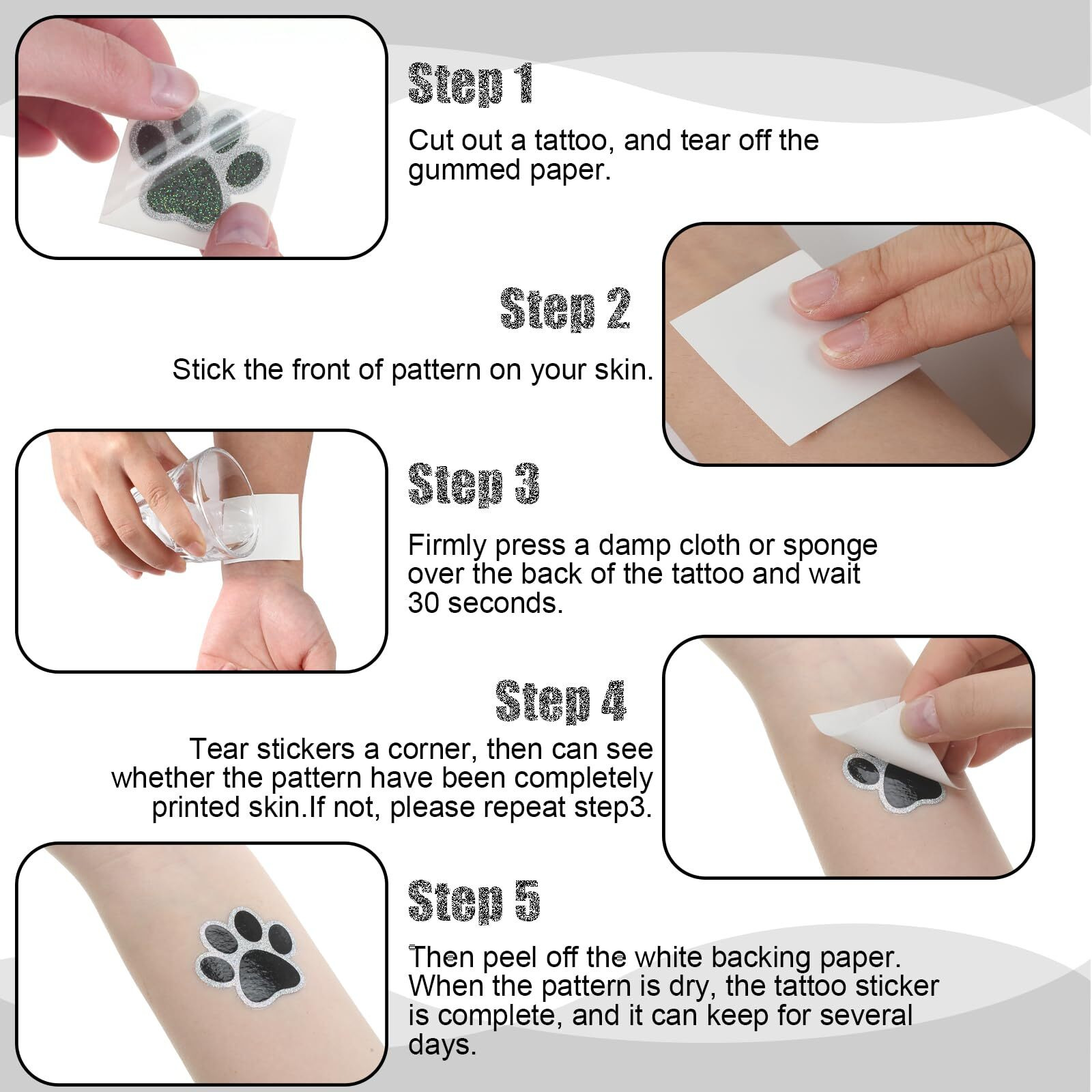 Blulu 25 Sheets 200 Pcs Dog Paw Glitter Tattoo Sticker Paw Print Tattoos Temporary Sparkly Small Stickers Removable Dog Stickers For Women Face Body School Home Art Craft Party Supplies(Black)