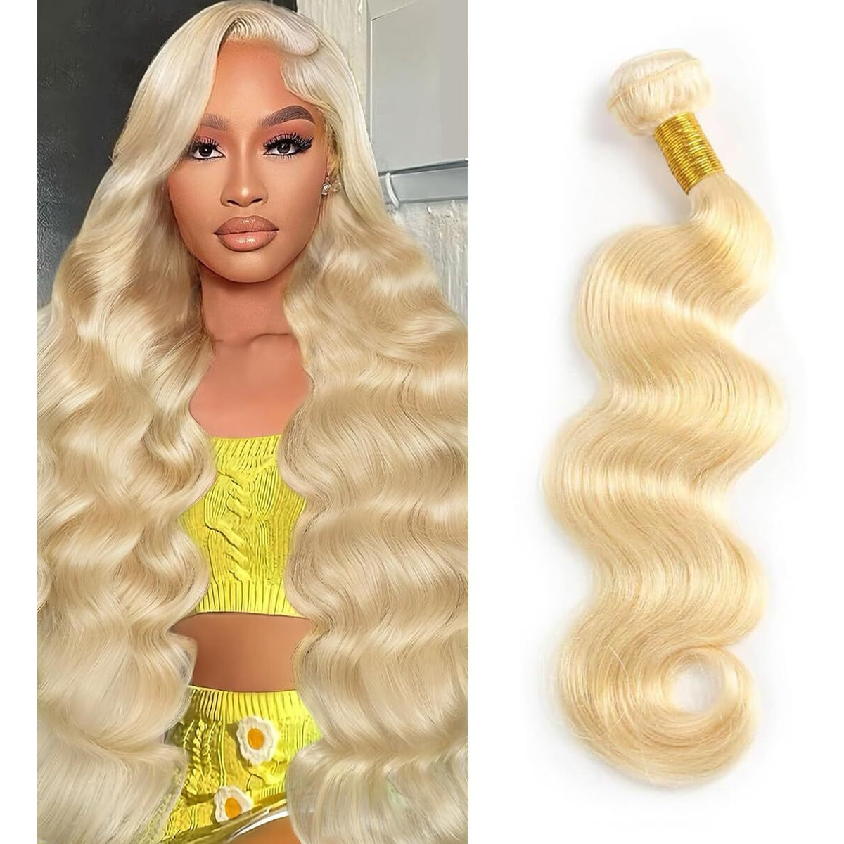 Blonde Human Hair Bundles Body Wave 613 Bundles 26 Inch 100% Unprocessed Brazilian Virgin Remy Sew In Hair Extensions Silky And Soft No Tangle Multipurpose 100G