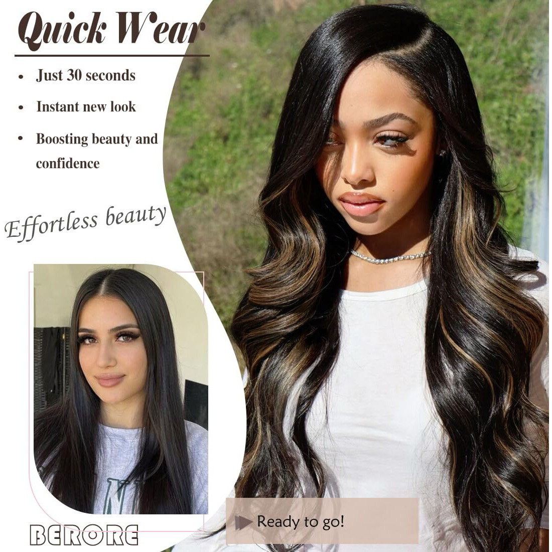 Xchjh 30 Inch Highlight Brown Synthetic Lace Front Wig Long Body Wave Synthetic Wig 4X1 Pre Plucked Natural Hairline Glueless Wigs For Women Beginner Friendly Heat Resistant Fiber Daily Party Use