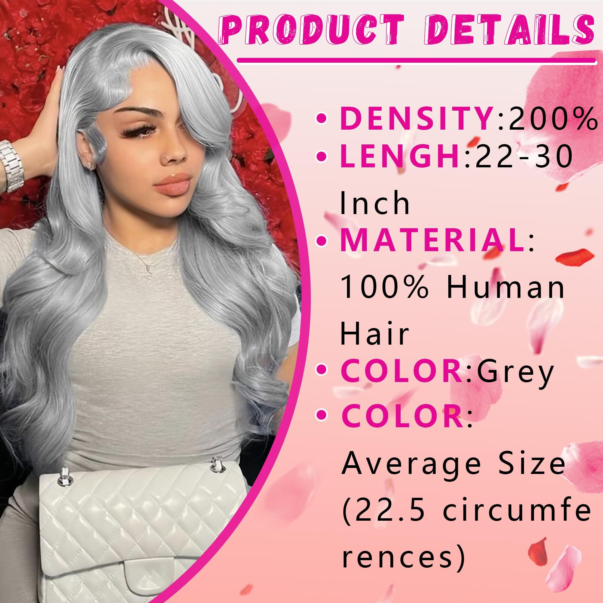 Puhpuh Grey Lace Front Wig Human Hair 200% Density 13X6 Full Frontal Hd Transparent Lace Wigs Pre Plucked Body Wave Grey Colored Deep Part Lace Front Wig For Black Women Bleached Knots