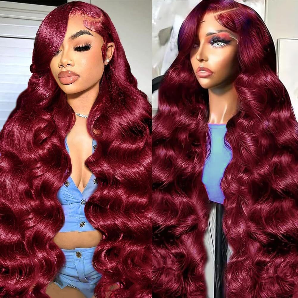 Kaithlypo 99J Burgundy Lace Front Wigs Human Hair 13X6 Hd Transparent Body Wave Red Wine Pre Plucked Glueless Human Wigs With Baby Hair For Women 26 Inch
