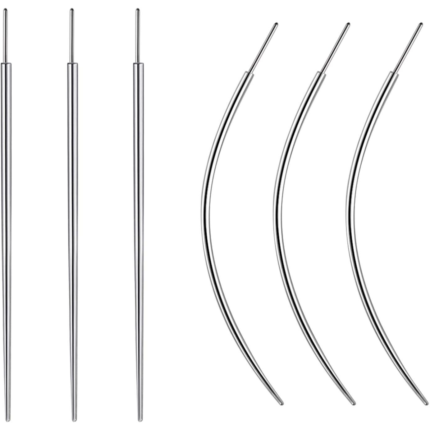 Wolayi G23 Titanium Threadless Piercing Taper 16G/18G/20G Flat Back Earring Applicator Tool Insertion Pin For Push In Nose Lip Ear Tragus Helix Body Piercing Jewelry Stretcher Assistant Tool (6Pcs, 20G Curved&Straight)