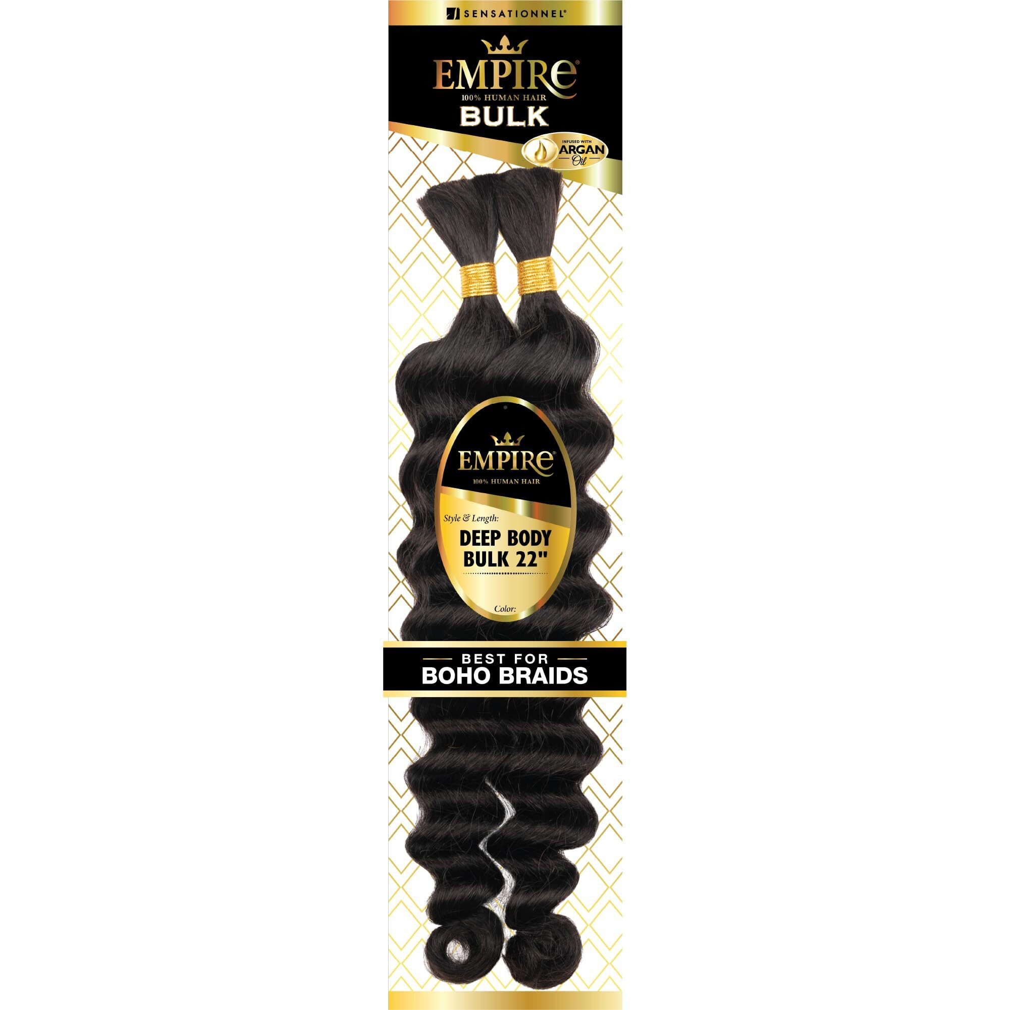 Sensationnel Empire Bulk Braiding - Deep Body Human Hair Braids For Knotless Boho Box Or Curly Loose Wave Styles - 1 Pack (22 Inch, 1B Offblack)