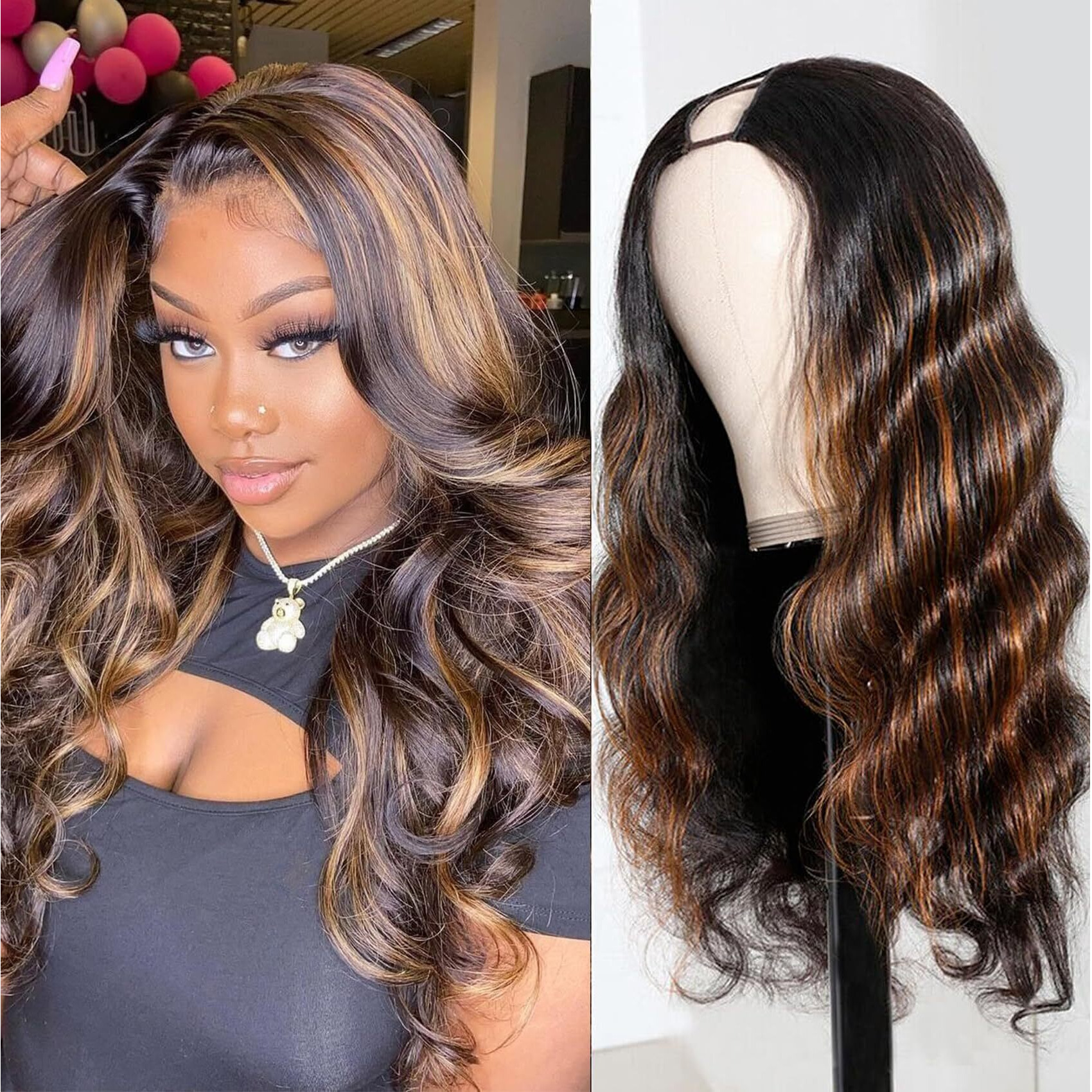 V Part Wig Human Hair Body Wave 1B/30 Color Upgrade U Part Human Hair Wig With Clips Brazilian V Part Wigs For Black Women Glueless Beginner Friendly Body Wave 18Inch