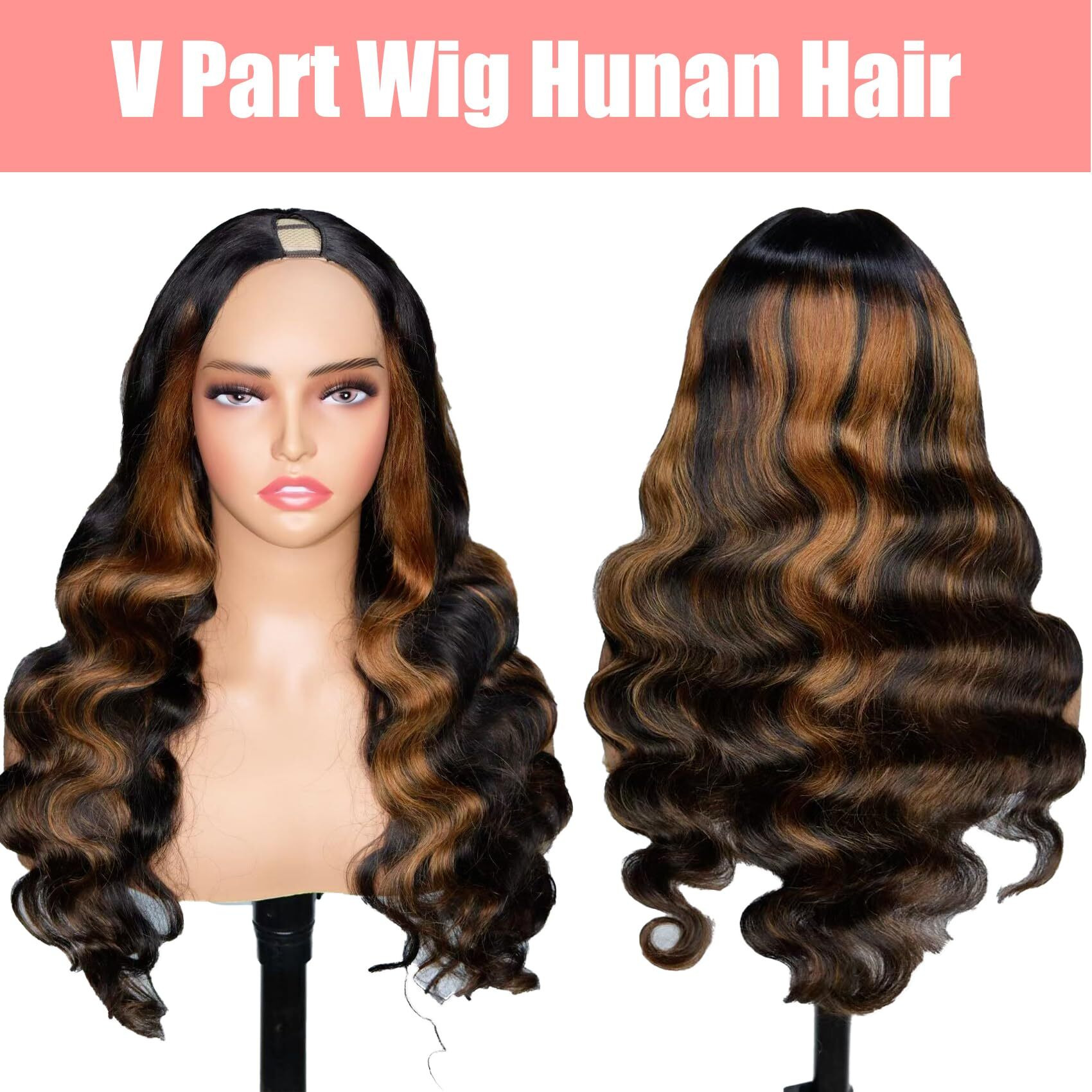 V Part Wig Human Hair Body Wave 1B/30 Color Upgrade U Part Human Hair Wig With Clips Brazilian V Part Wigs For Black Women Glueless Beginner Friendly Body Wave 18Inch