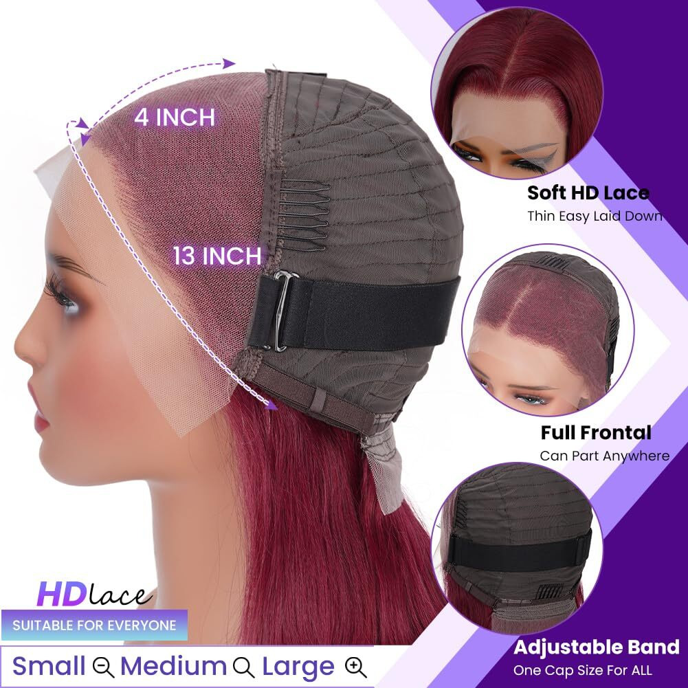 A Future Tongmei 28 Inch 99J Burgundy Body Wave Lace Front Wigs Human Hair Pre Plucked 13X4 Hd Transparent Lace Frontal Wigs With Baby Hair 99J Wine Red Human Hair Wigs For Women 180% Density