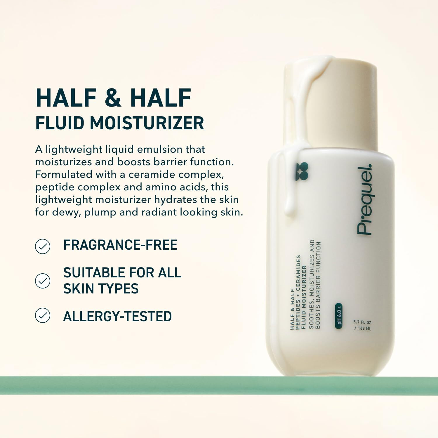 Prequel Skin Half And Half Fluid Moisturizer Face Cream. Lightweight Ceramide Peptide Lotion For All Skin Types, Including Dry And Sensitive. Hydrating Facial Cream For Women And Men