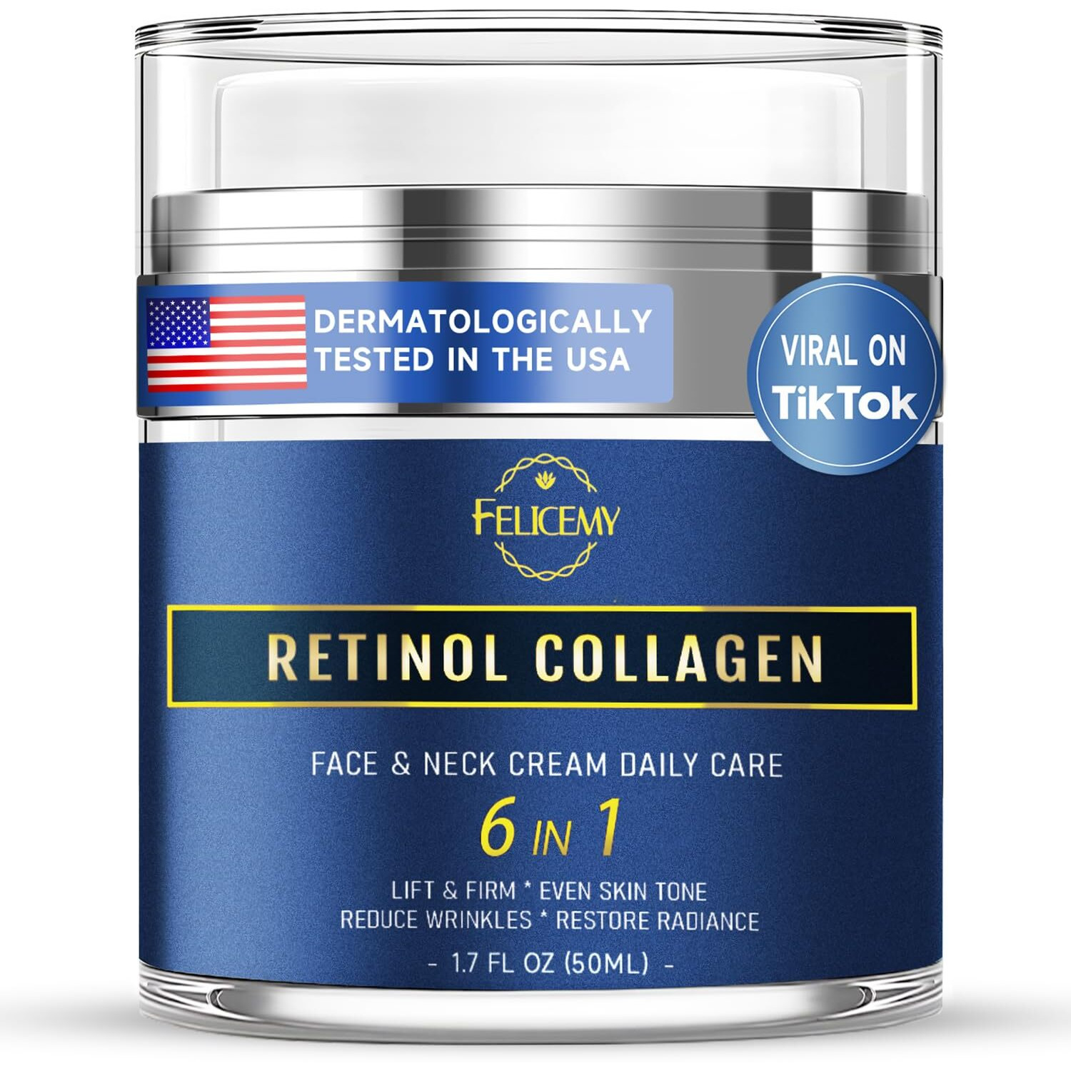 Felicemy 6-In-1 Face Cream For Men, Mens Face Moisturizer, Anti-Aging Face Cream For Men With Retinol Collagen & Hyaluronic Acid, Eye Bags & Dark Spot Remover, After Shave Lotion 1.7 Fl Oz