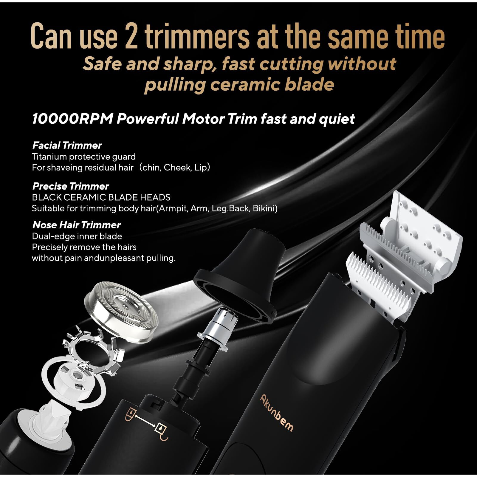 Akunbem All In 1 Groin & Body Hair Trimmer For Men Bikini Trimmer Women Electric Ball Pubic Shaver Ipx7 Waterproof Wet & Dry Use Versatile Shaver For Temple Groin Nose Ear Hairs Beard, Black