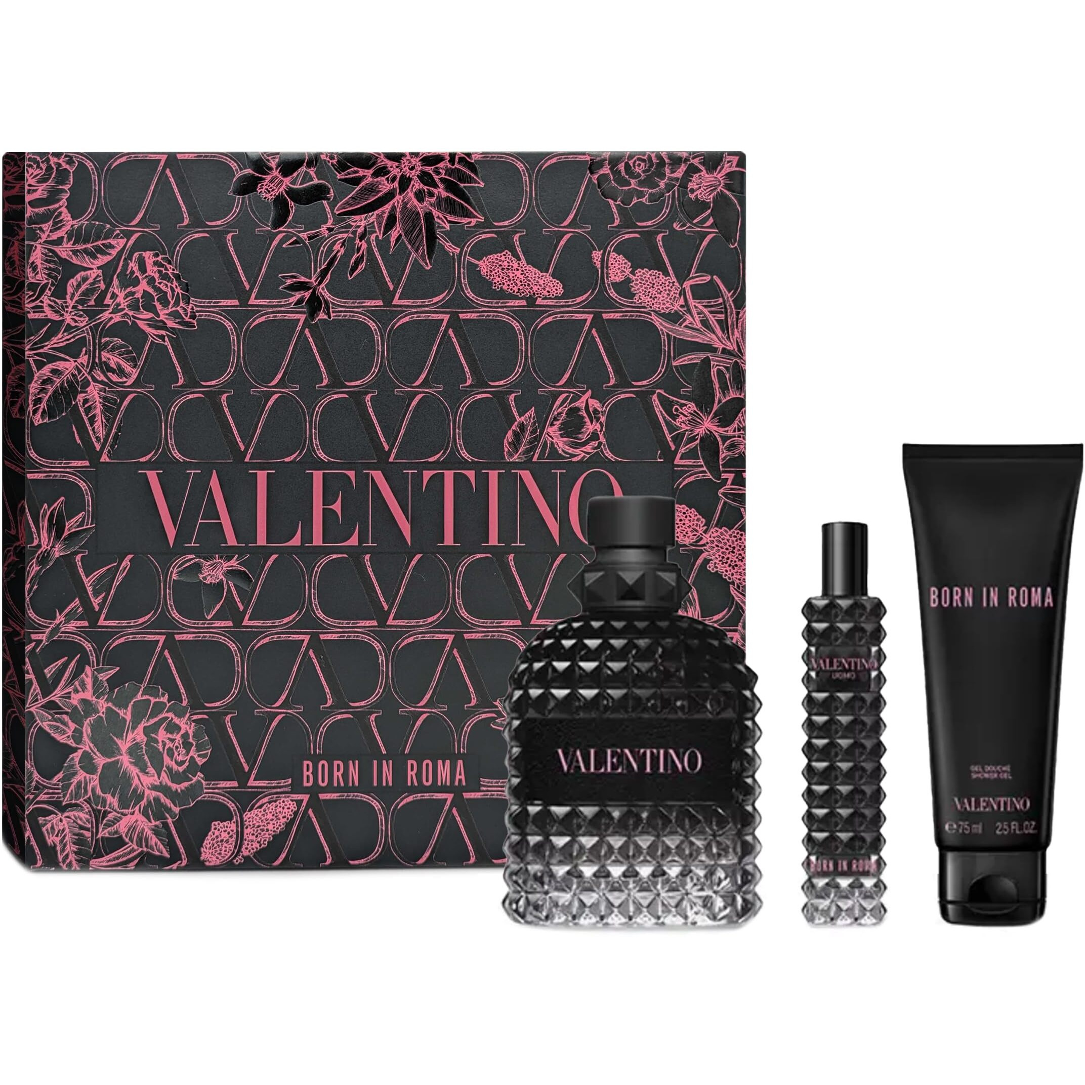Valentino Born In Roma Uomo Eau De Toilette 3-Pcs Gift Set (Eau De Toilette 3.4 Fl Oz + Body Wash 2.5 Fl Oz + Travel Spray 0.5 Fl Oz)