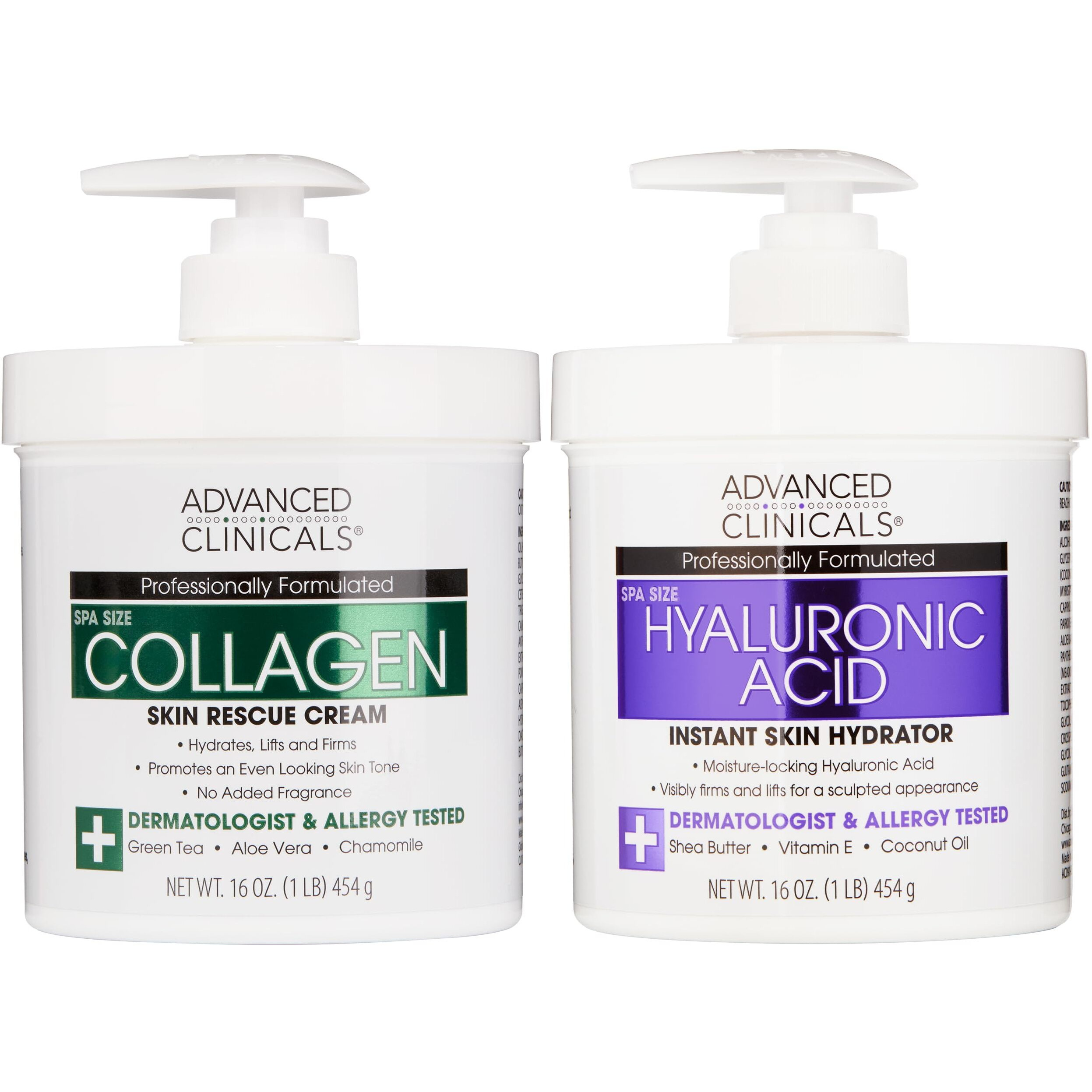 Advanced Clinicals Hyaluronic Acid Moisturizer + Fragrance Free Collagen Cream Face Moisturizer & Body Lotion 2Pc Skincare Set For Women & Men Helps Reduce Appearance Of Crepey Skin & Dry Skin, 2Pc