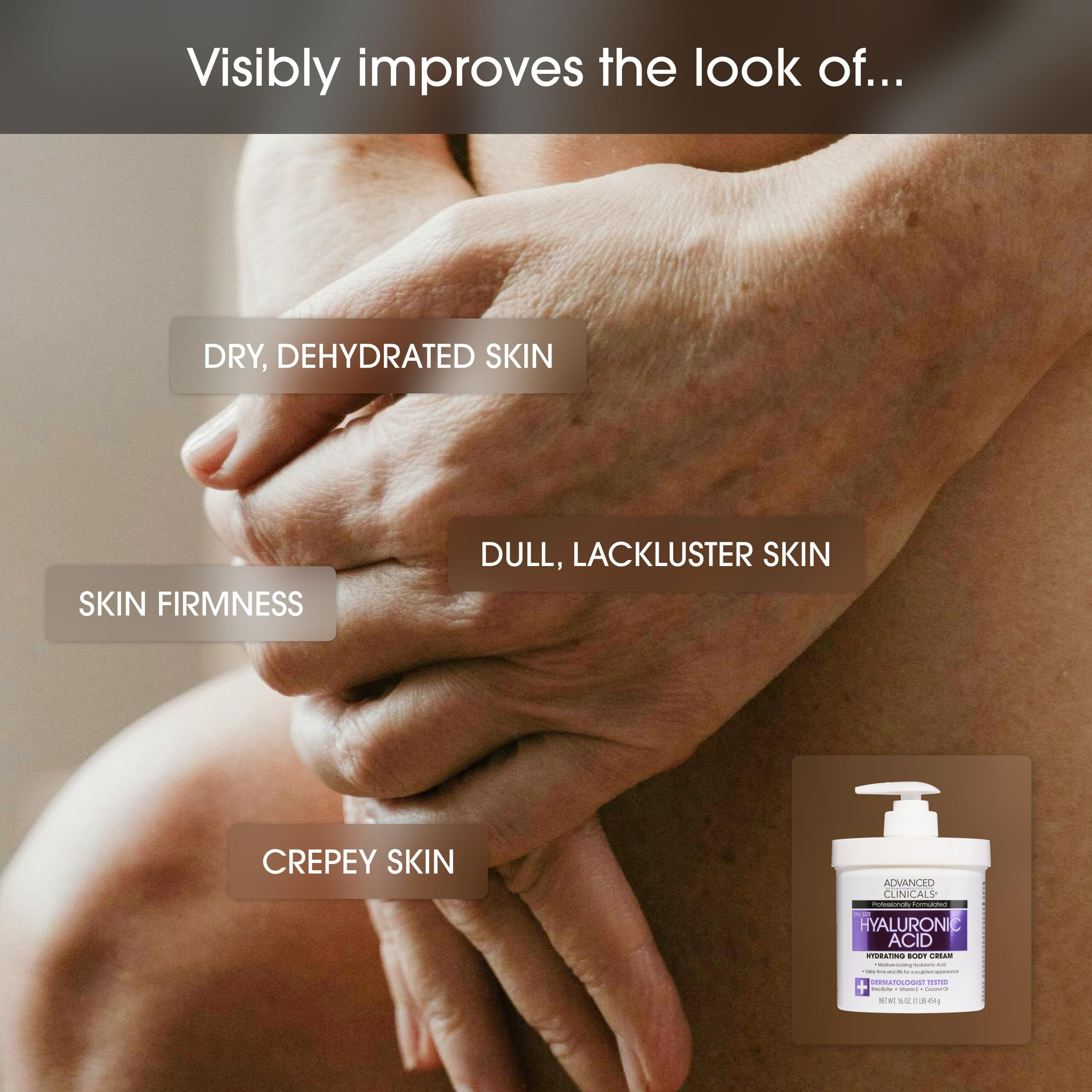 Advanced Clinicals Hyaluronic Acid Moisturizer + Fragrance Free Collagen Cream Face Moisturizer & Body Lotion 2Pc Skincare Set For Women & Men Helps Reduce Appearance Of Crepey Skin & Dry Skin, 2Pc