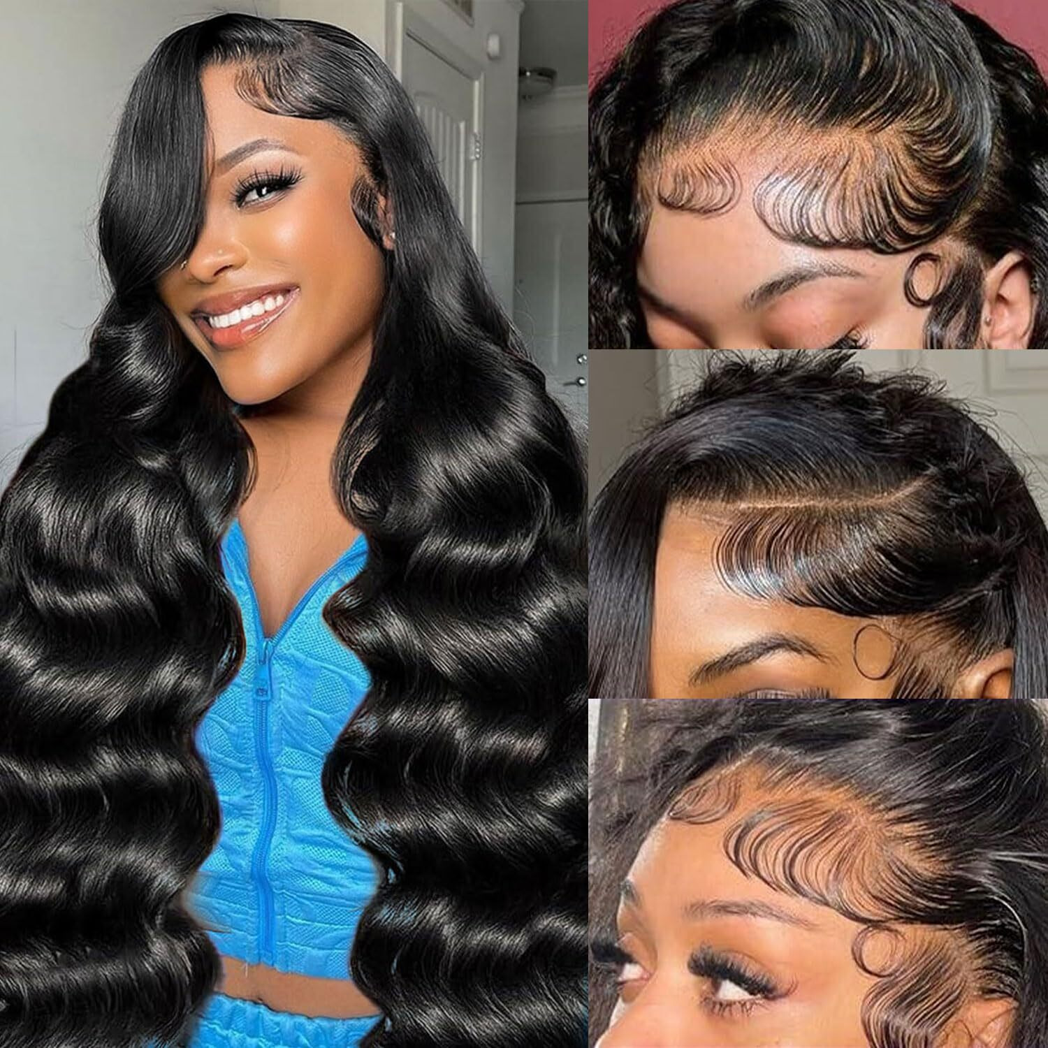 Ailwelia 13X6 Body Wave Lace Front Wigs Human Hair 200 Density Hd Transparent Lace Front Glueless Plucked Frontal Wigs 13X6 For Black Women With Baby Hair Natural Color 28 Inch