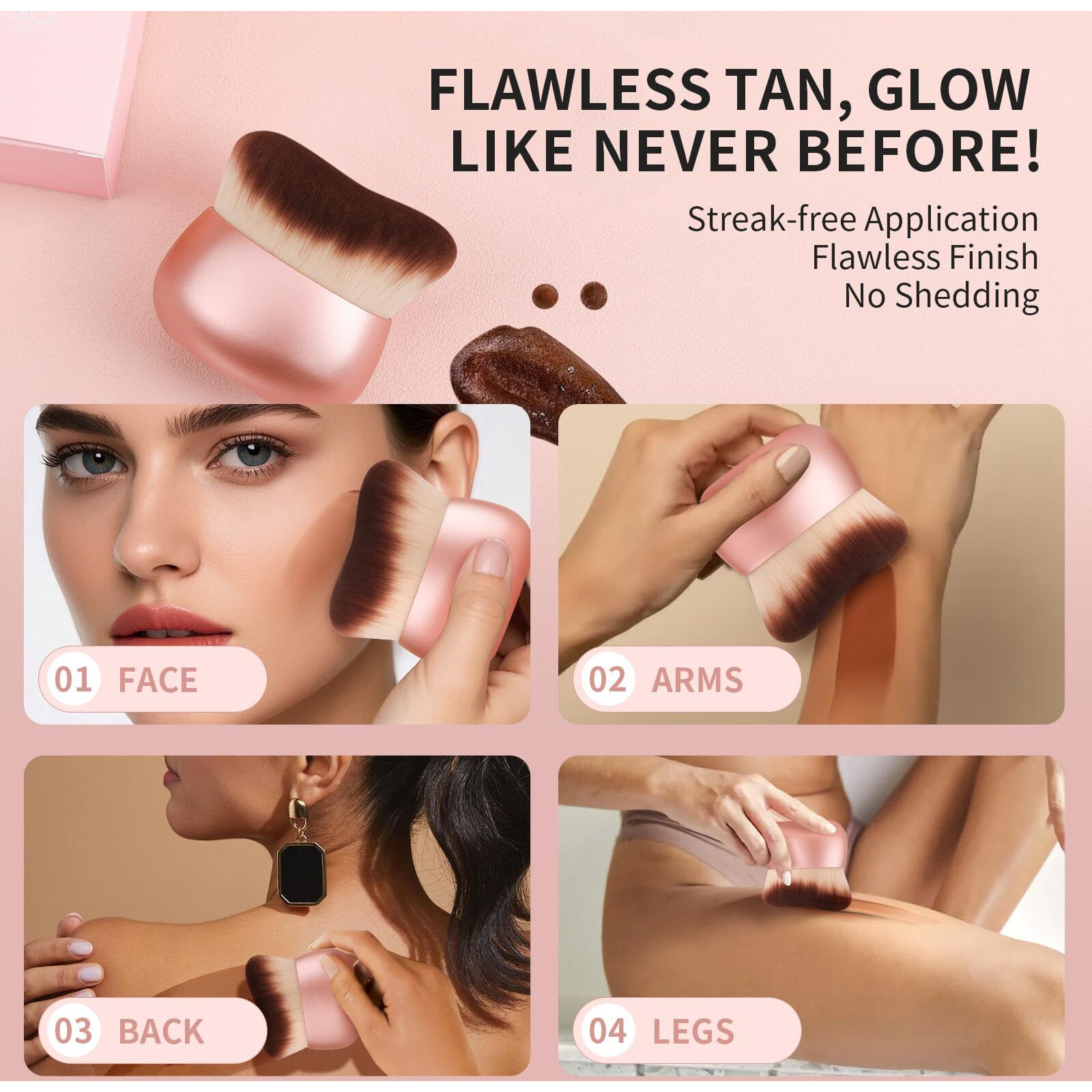 Docolor Self Tanner Brush 75Mm Large Body Makeup Brush Soft Synthetic Hair Tanning Brush No Stripes, For Foundation, Self-Tanners, Bronzer, Self Tan Back Applicator Face&Body Makeup Brush Gift Box