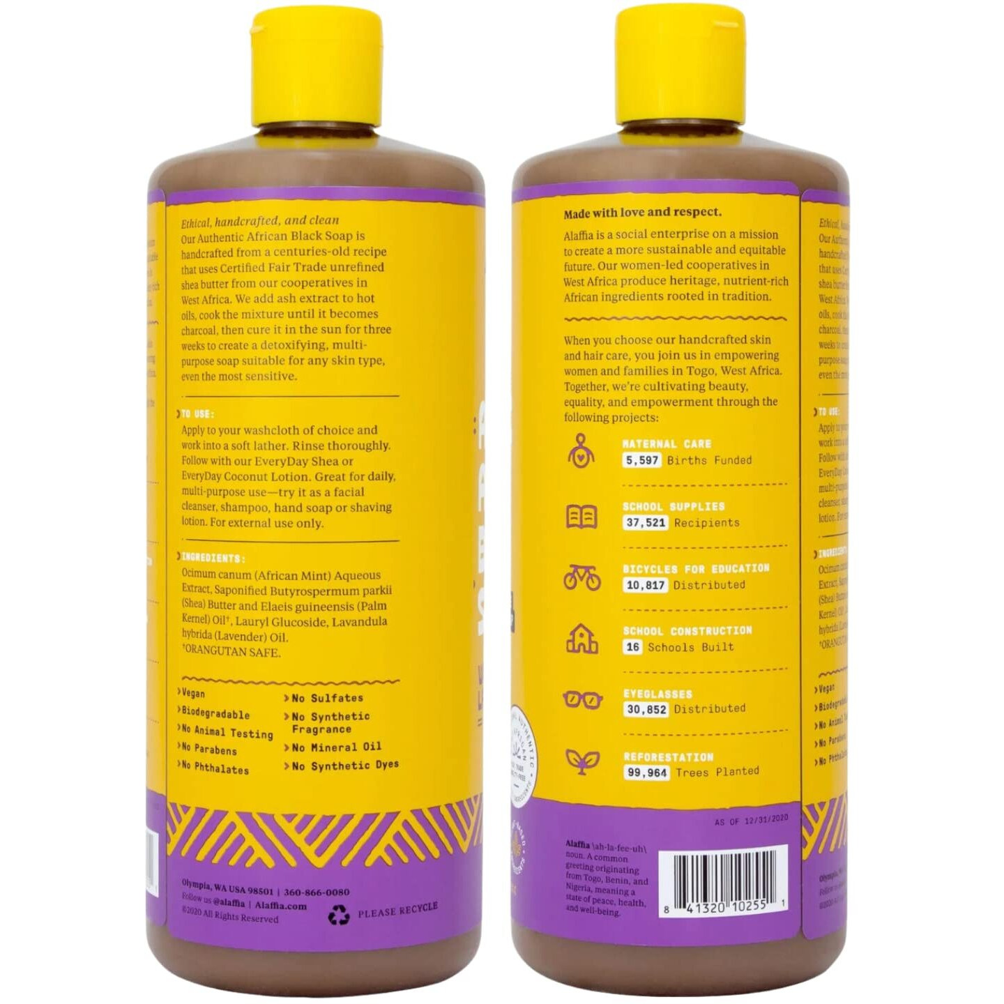 Alaffia Authentic African Black Soap, Wild Lavender, 2-Pack - All-In-One Moisturizing Cleanser For Face, Hands, Body & Hair, 32 Oz Ea