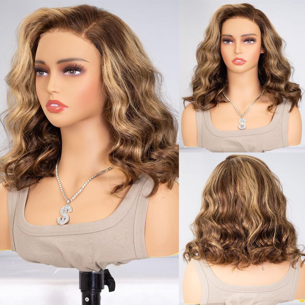 Ombre Loose Wavy Bob Wig Human Hair Glueless 6X5 Hd Lace Wigs Human Hair Pre Plucked 180 Density 100% Real Human Hair Super Soft Short Body Wave Bob 4/27 Brown Blonde Wigs For Black Women