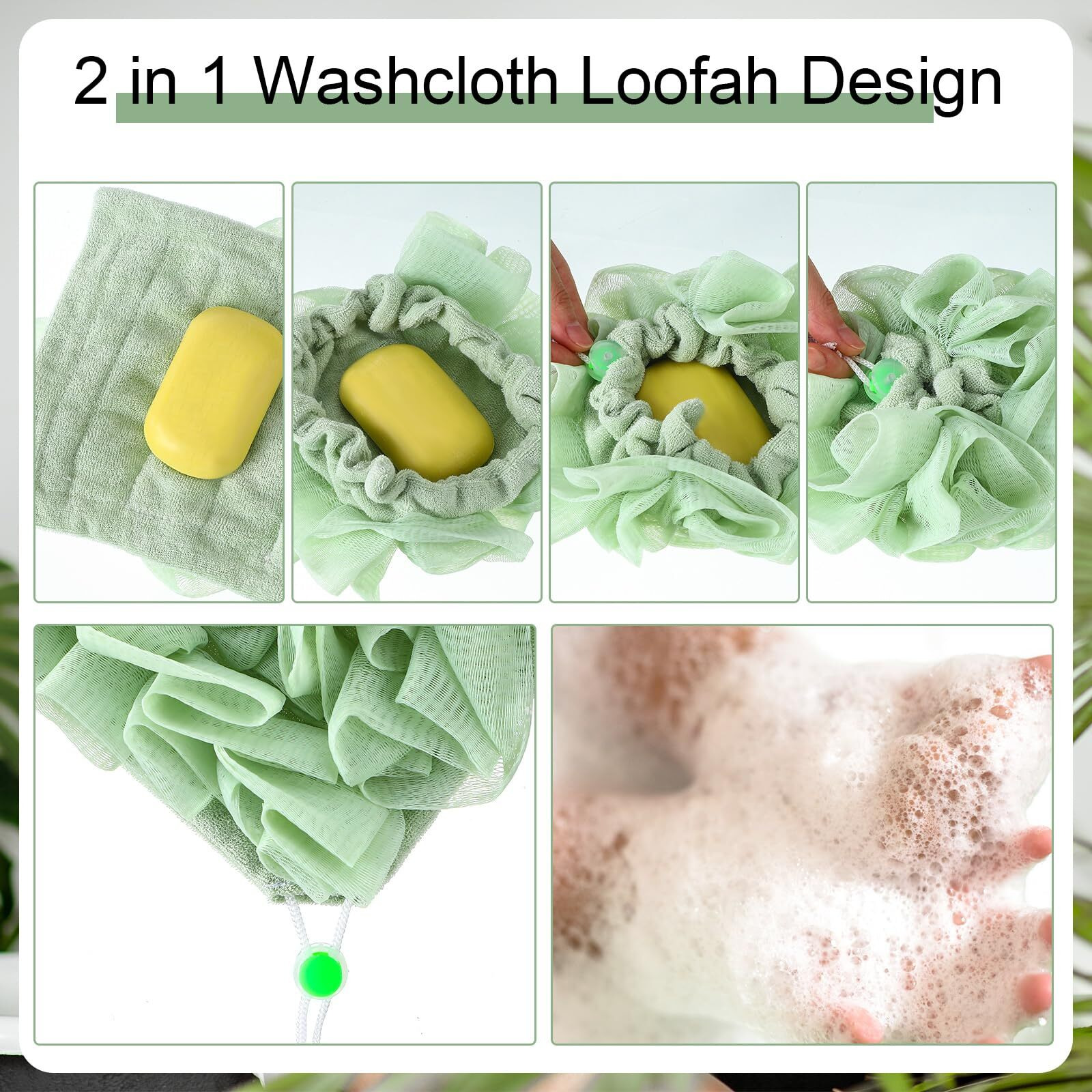 Swiffen 6 Pcs Washcloth Loofah Combo, 2 In 1 Bath Loofah Sponge With Drawstring, Exfoliation Mesh Shower Puff Ball For Body Wash Cleansing And Smooth Skin(Multicolor)