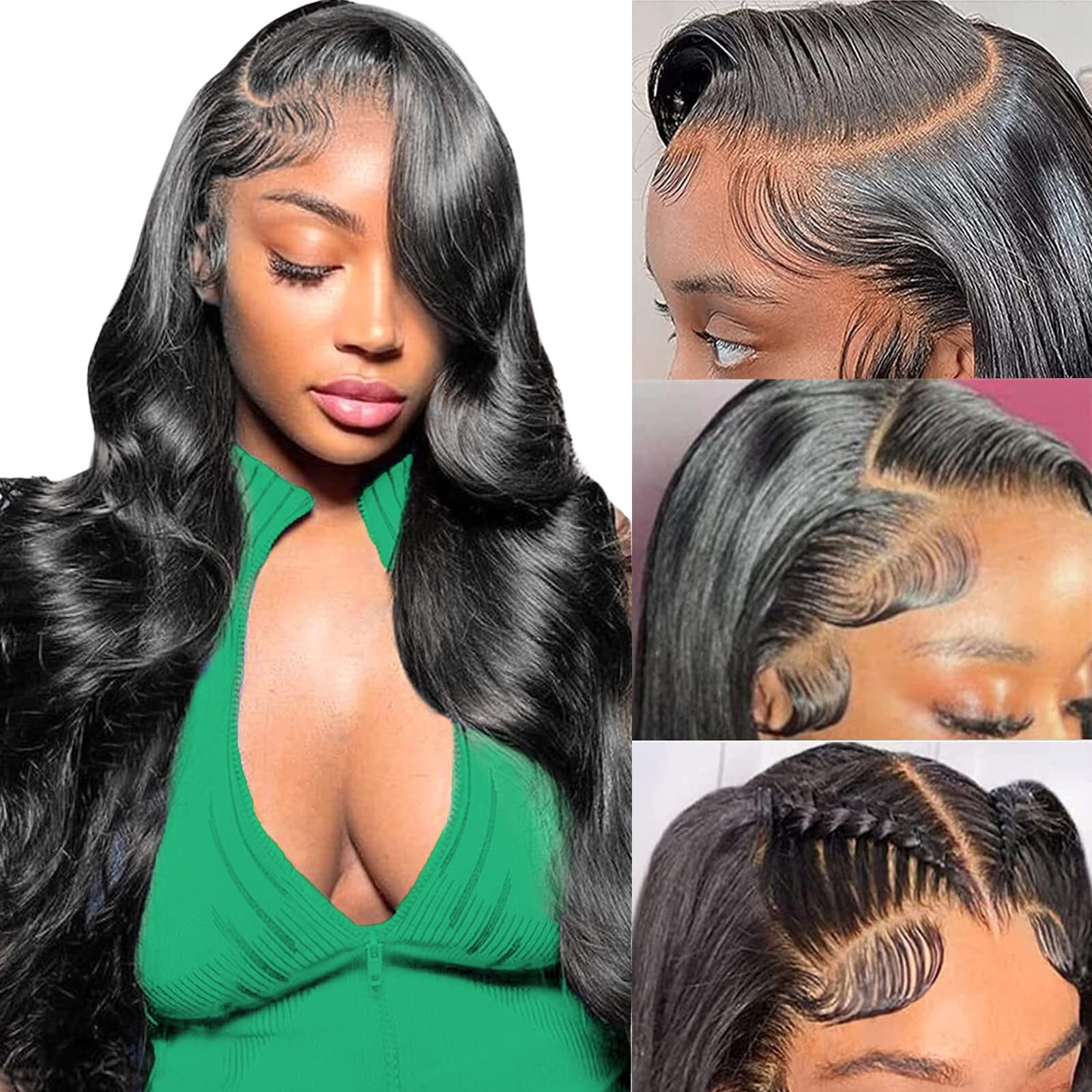 Muzojet Glueless Wigs Human Hair Pre Plucked Human Hair Wigs For Black Women Hd Body Wave Lace Front Wigs Human Hair 180 Density 13X6 Lace Front Wigs Human Hair Pre Plucked 10A Long Black Wig 22 Inch