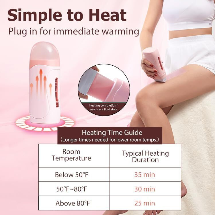 Roll On Wax Kit For Hair Removal - Easy Use Wax Roller Kit With 6 Weeks Smooth Skin,Beginner-Friendly Waxing Kit For Woman & Man,Use On Larger Areas Of The Body,With 50 Pcs Strips And 2 Rollers(Honey)
