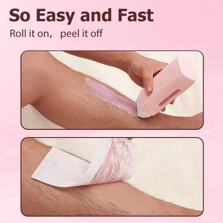 Roll On Wax Kit For Hair Removal - Easy Use Wax Roller Kit With 6 Weeks Smooth Skin,Beginner-Friendly Waxing Kit For Woman & Man,Use On Larger Areas Of The Body,With 50 Pcs Strips And 2 Rollers(Honey)