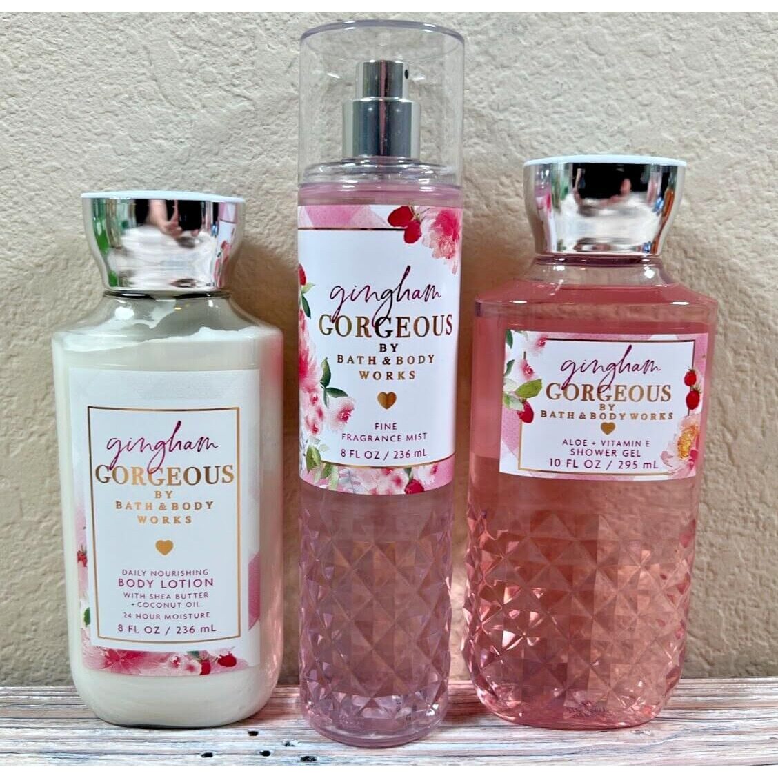 Bath & Body Works Gingham Gorgeous Trio Gift Set - Fragrance Mist - Body Lotion - Shower Gel - Full Size