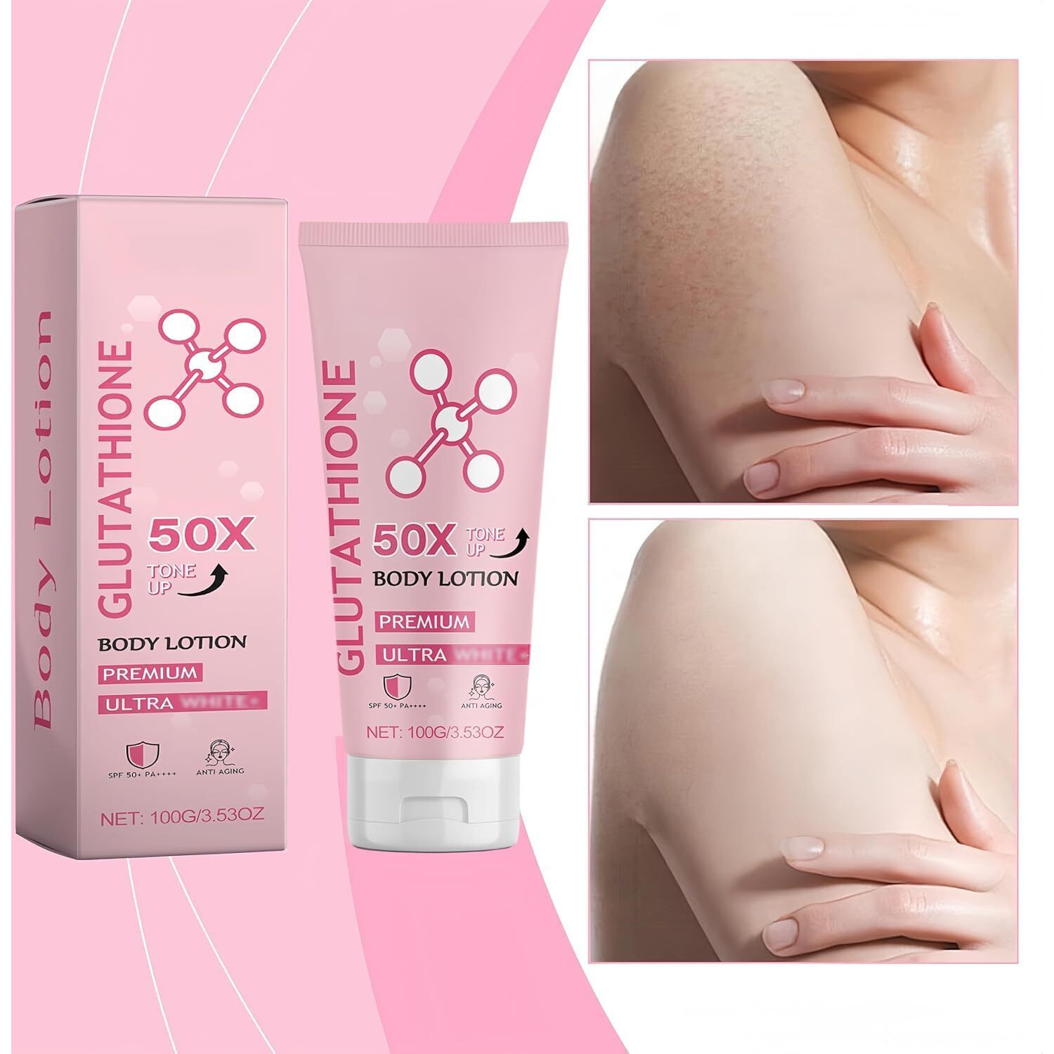 Aeaarvged Glutathione 50X Tone Up Body Lotion 2Pcs, Moisturizing And Soft Skin All Over Body Scented Body Lotion, Glutathione Cream For Women And Men