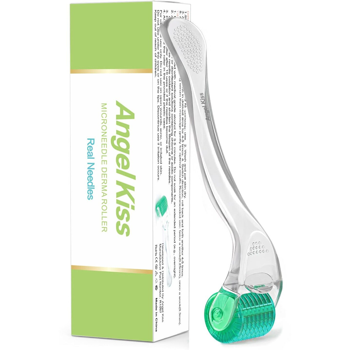 Derma Roller Titanium Real Needle (Advanced 5) - Angel Kiss Microneedling Roller 0.30Mm With Case - 192 Micro Needling Dermal Tool For Face, Body, Scalp - At Home Microneedle Skin Roller For Women Men