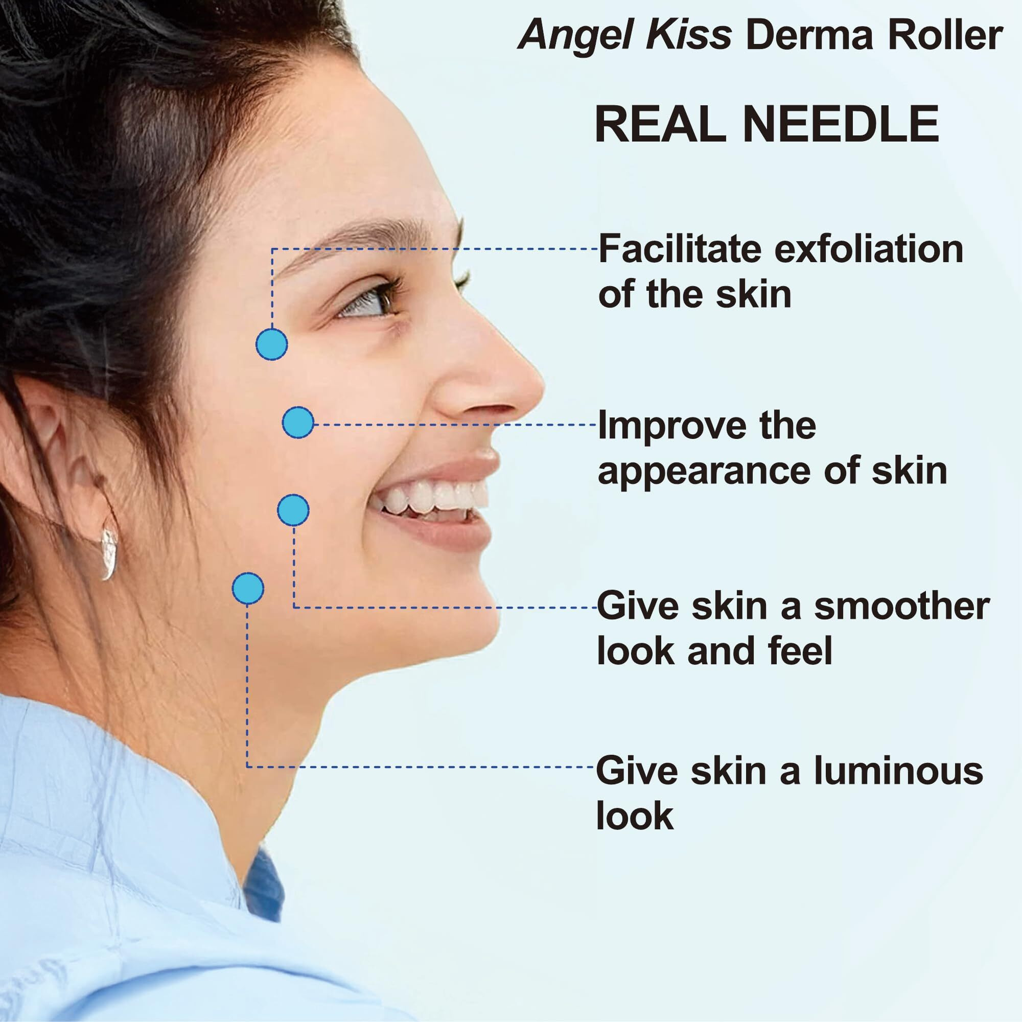 Derma Roller Titanium Real Needle (Advanced 5) - Angel Kiss Microneedling Roller 0.30Mm With Case - 192 Micro Needling Dermal Tool For Face, Body, Scalp - At Home Microneedle Skin Roller For Women Men