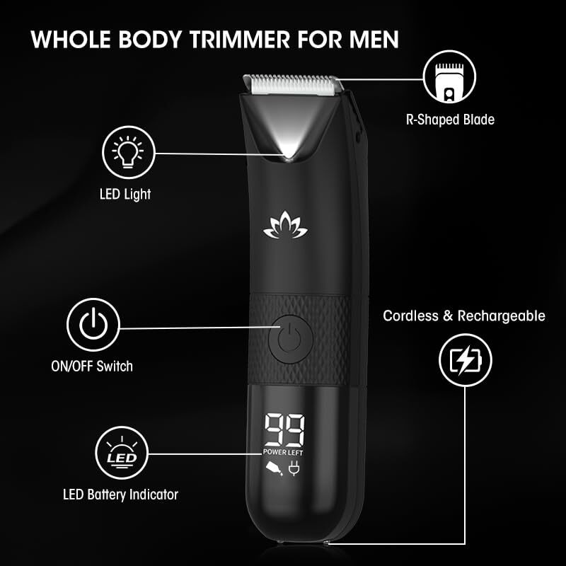 Qreeyx Manscape Trimmer For Men - Electric Body Hair Trimmer With Light, Ipx7 Waterproof Electric Razor For Balls/Pubic/Groin/Legs/Chest Hair Removal, Lightweight With Led Display, Gifts For Him Dad