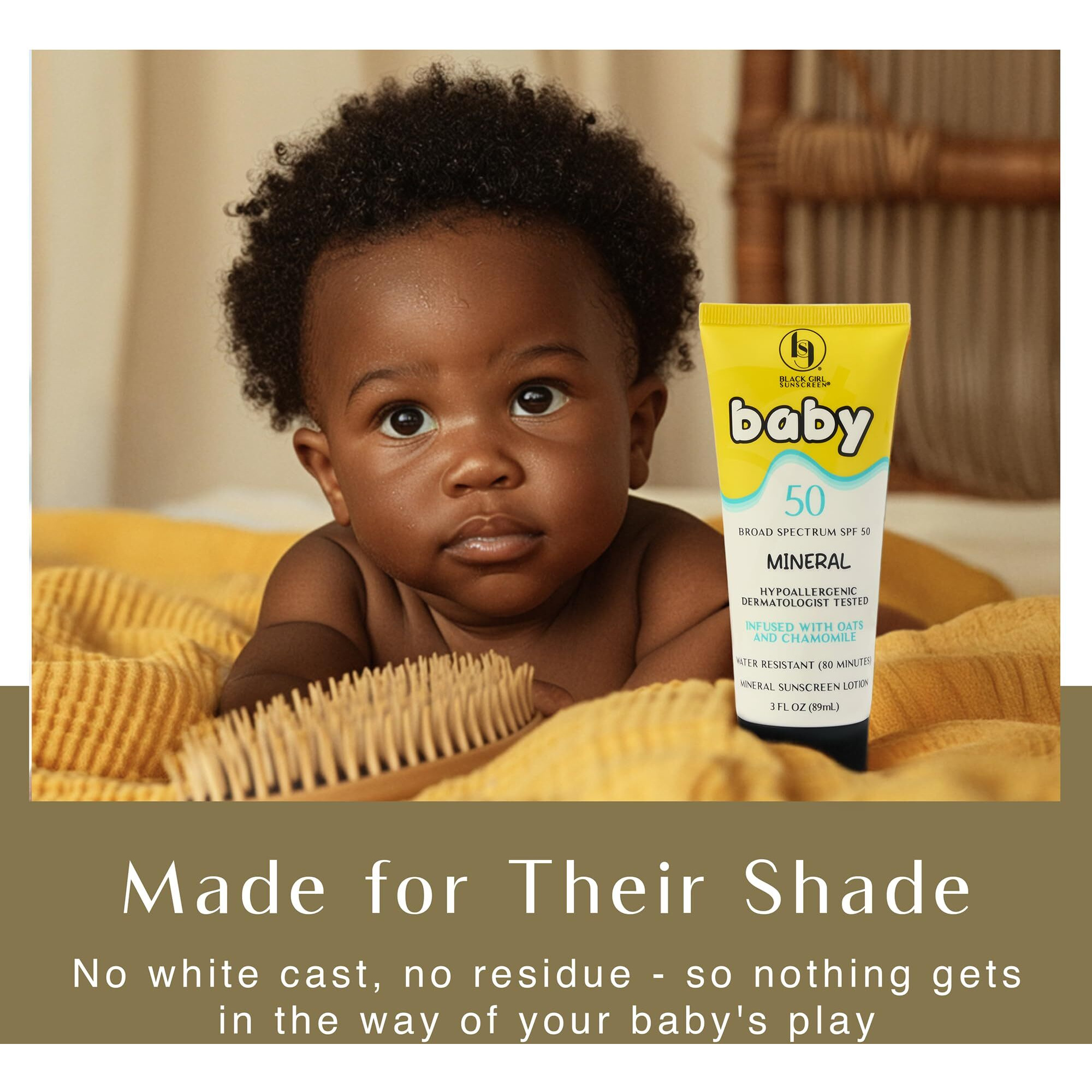 Black Girl Sunscreen Baby Spf 50 Lotion For Face & Body - Mineral Sunscreen For Kids & Babies, Sun Protection For Skin, Water Resistant For 80 Minutes, No White Cast For Melanin Rich Skin - 3 Fl Oz