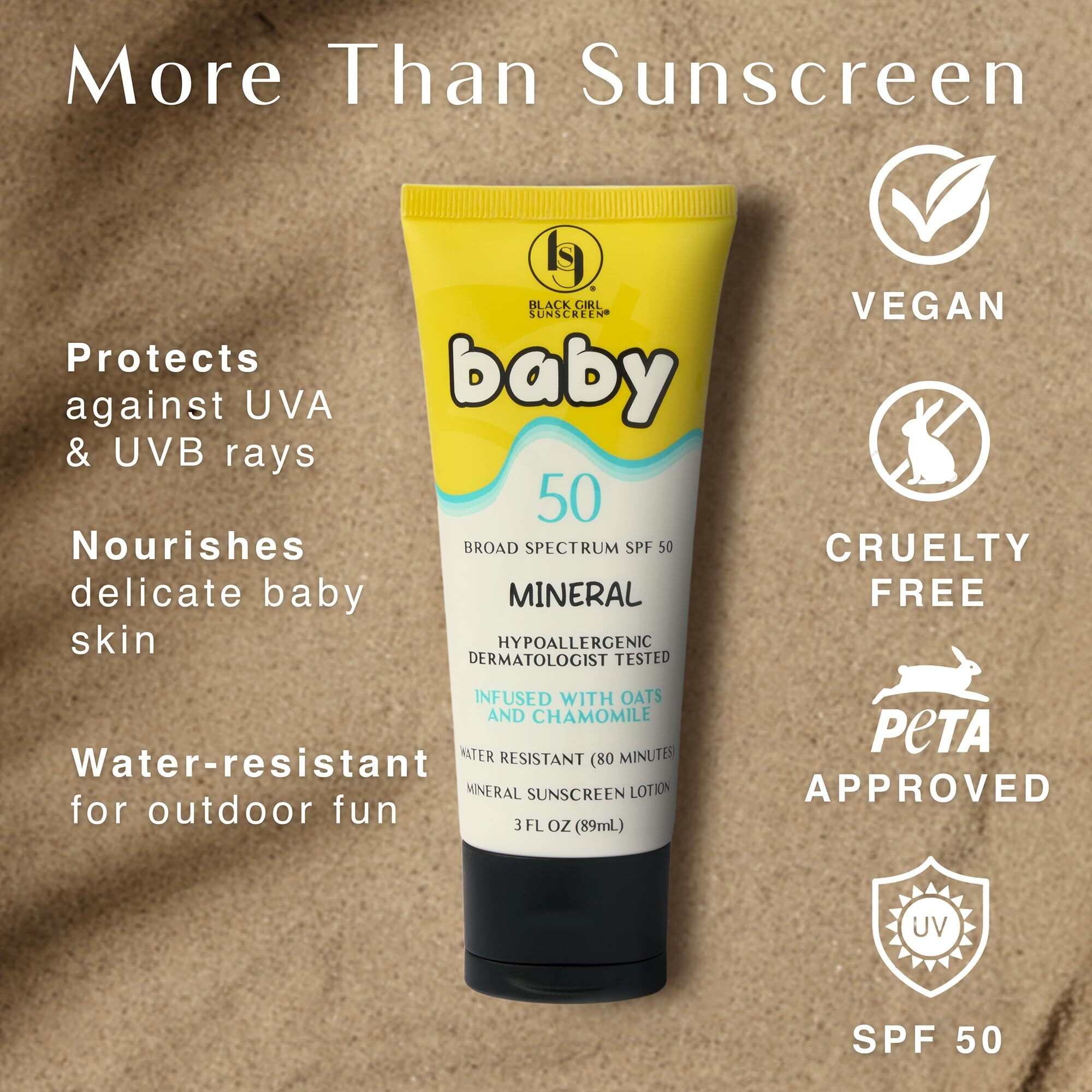 Black Girl Sunscreen Baby Spf 50 Lotion For Face & Body - Mineral Sunscreen For Kids & Babies, Sun Protection For Skin, Water Resistant For 80 Minutes, No White Cast For Melanin Rich Skin - 3 Fl Oz