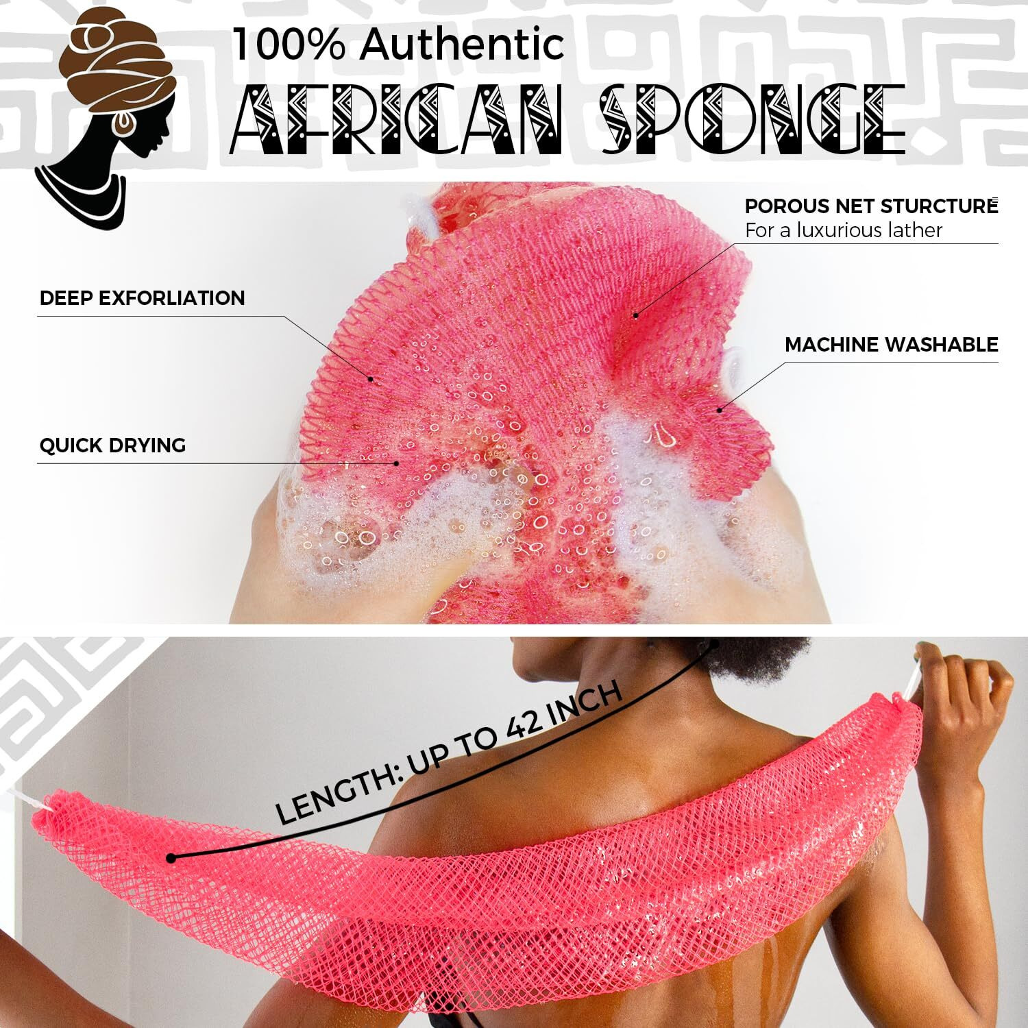 African Net Sponge Authentic - Real African Exfoliating Sponge With Knots - African Net Washcloths For Body Scrubber Exfoliator - Back Scrub For Shower