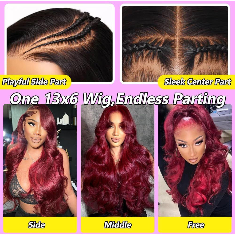 Nollipopco 28 Inch Burgundy Wigs Human Hair 99J13X6 Hd Body Wave Lace Front Wigs Human Hair 200 Density Pre Plucked Red Wig Human Hair For Black Women