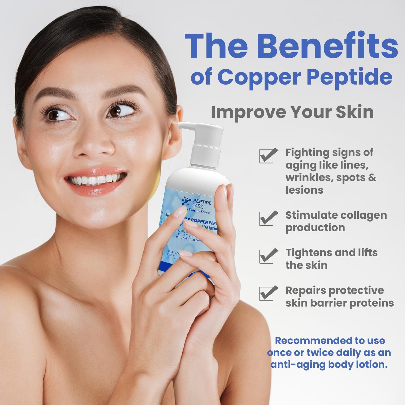 Copper Peptide & Hyaluronic Acid - Body Lotion - Anti-Aging, Skin Firming & Hydrating Formula, 10 Fluid Ounce