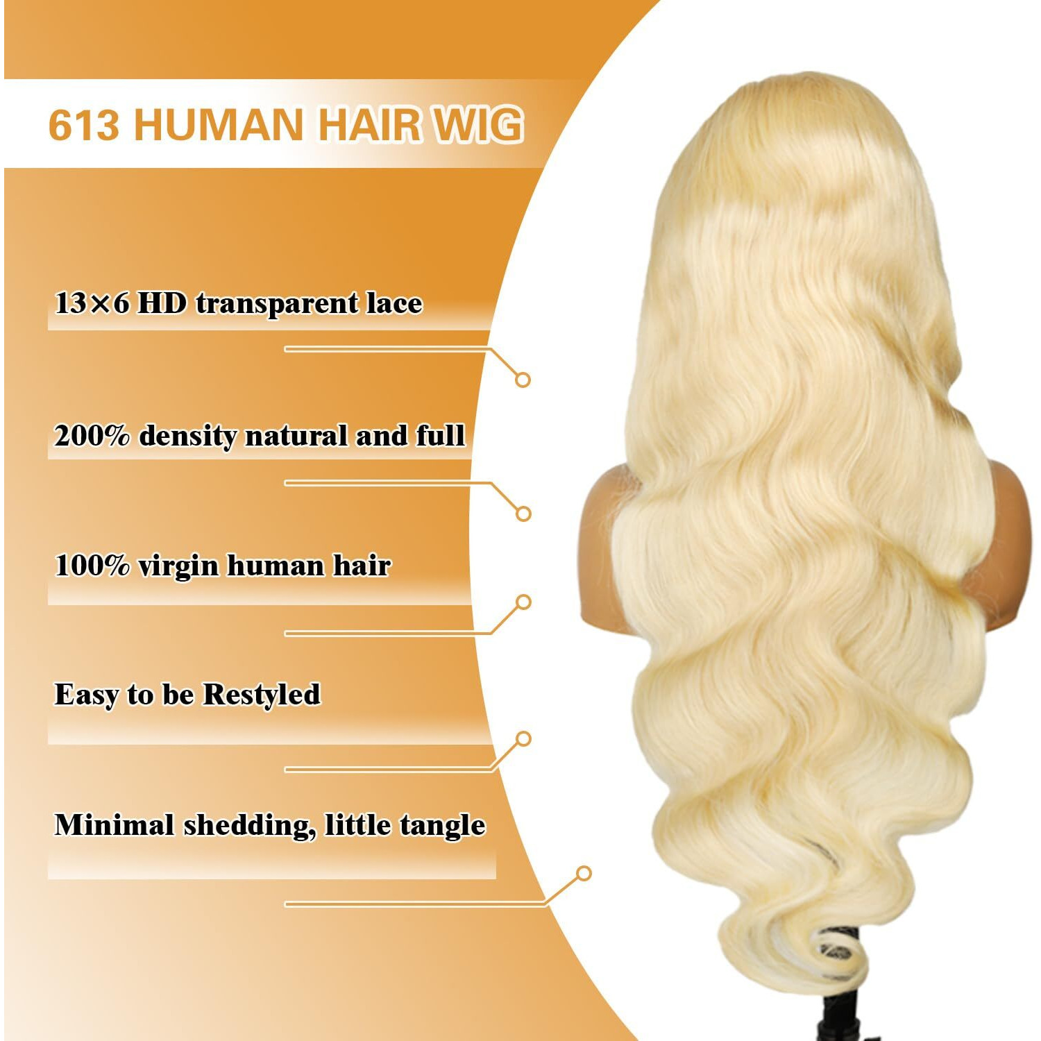 Goalroya 42 Inch 613 13X6 Lace Front Wig Human Hair 200% Density 613 Lace Front Wig Human Hair Pre Plucked For Women 613 Hd Lace Frontal Wigs Body Wave Blonde Wig