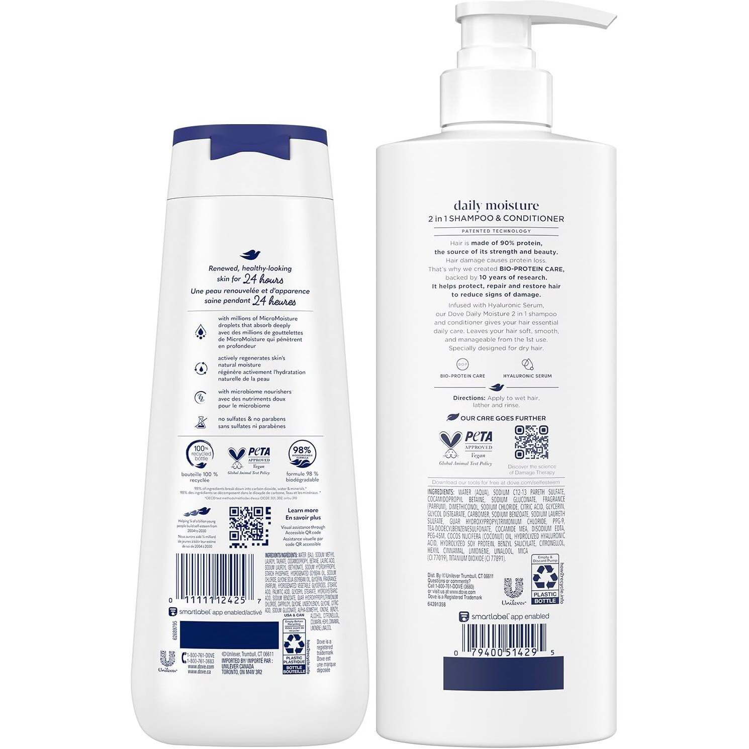 Dove 2-In-1 Shampoo & Conditioner, Daily Moisture Deep Moisture Body Wash - Deep Hydration For Revitalizing Dry Hair And Skin (2 Piece Set)