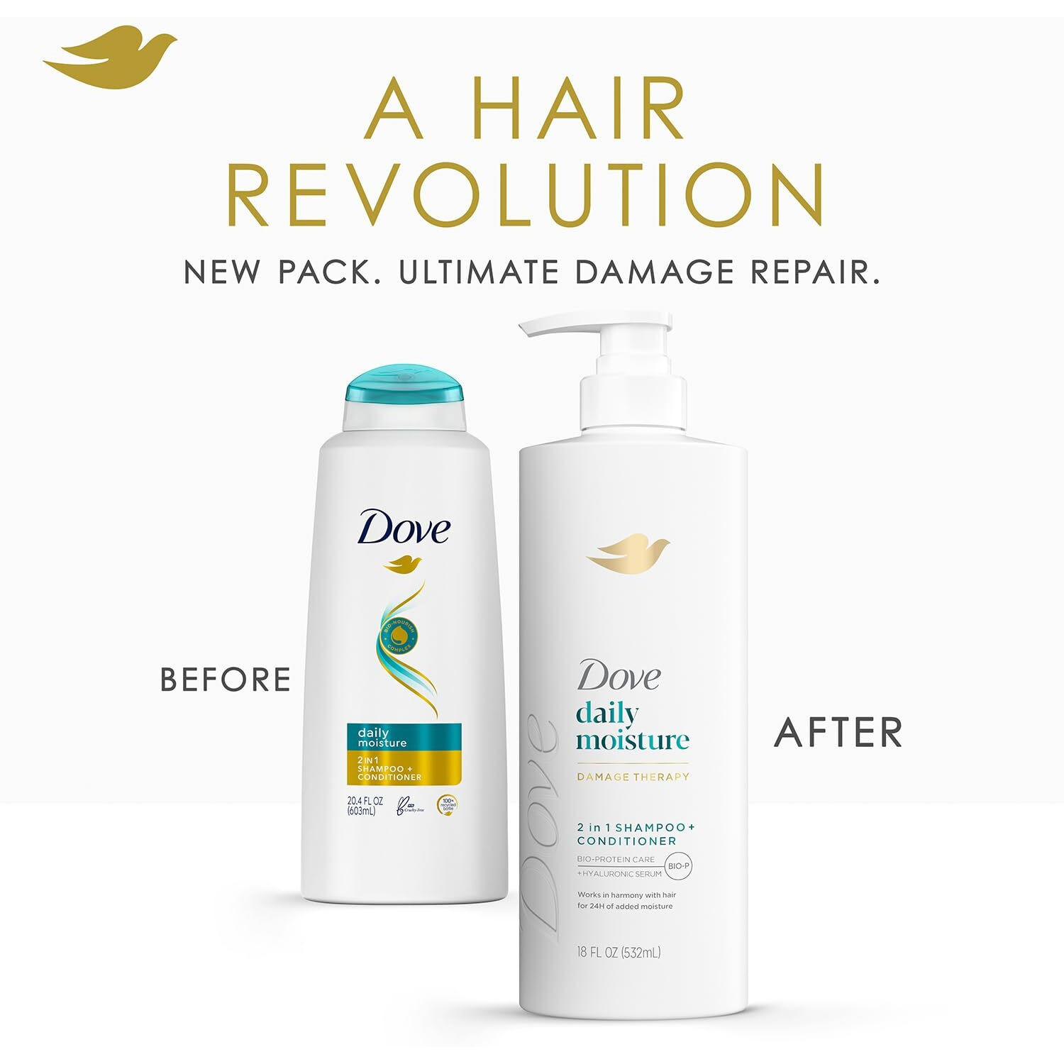Dove 2-In-1 Shampoo & Conditioner, Daily Moisture Deep Moisture Body Wash - Deep Hydration For Revitalizing Dry Hair And Skin (2 Piece Set)