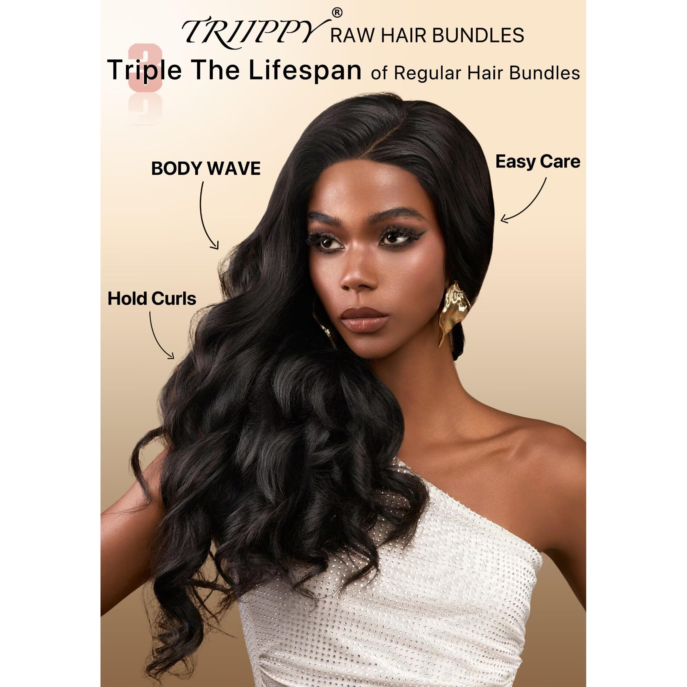 Triippy Raw Human Hair Single Bundles,Triple Lifespan Than Regular Virgin Hair,Keep Silky And Smooth After Multiple Washes,No.1 Sales Of Raw Hair,100% Cambodian Hair Body Wave Bundles (26 Inch)
