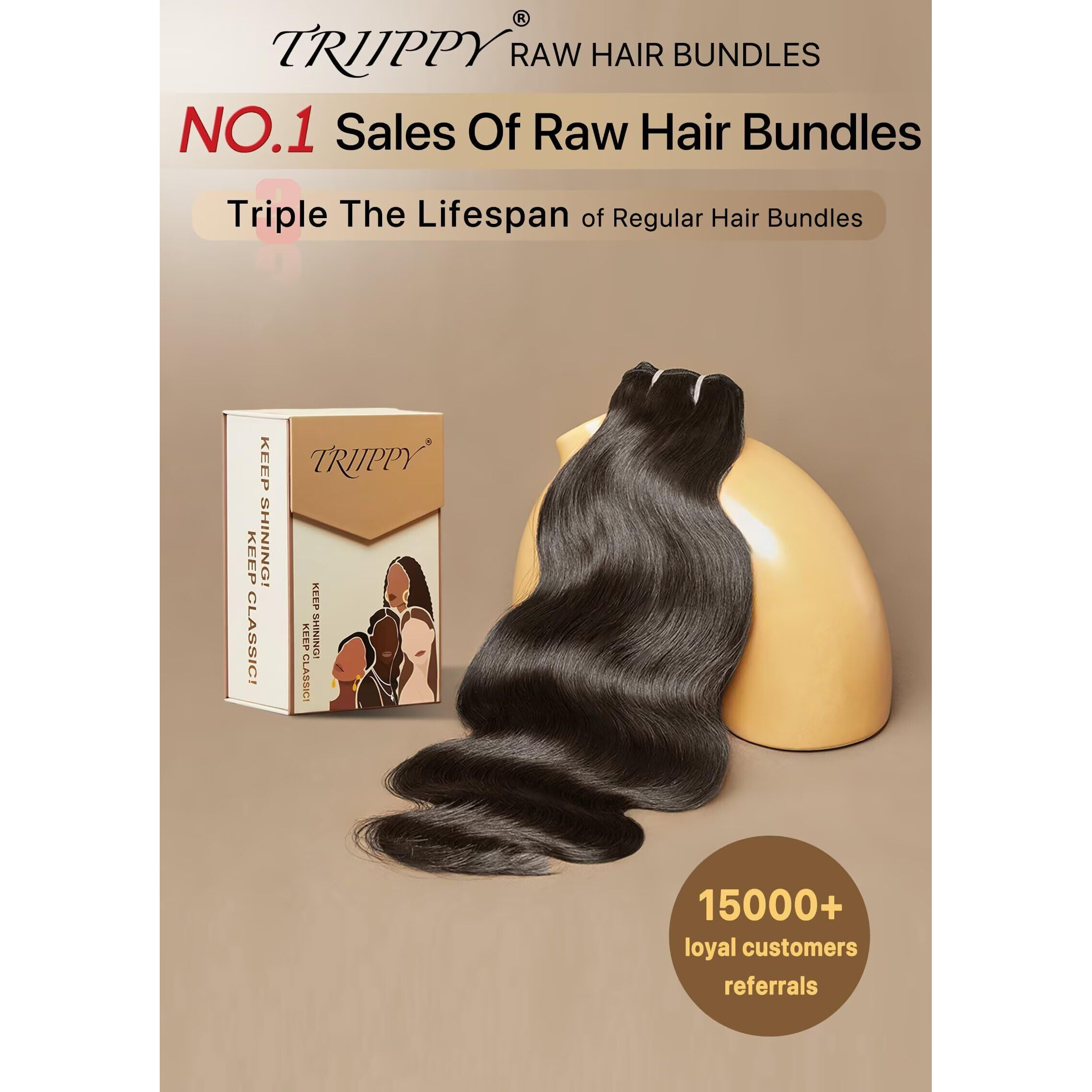Triippy Raw Human Hair Single Bundles,Triple Lifespan Than Regular Virgin Hair,Keep Silky And Smooth After Multiple Washes,No.1 Sales Of Raw Hair,100% Cambodian Hair Body Wave Bundles (26 Inch)