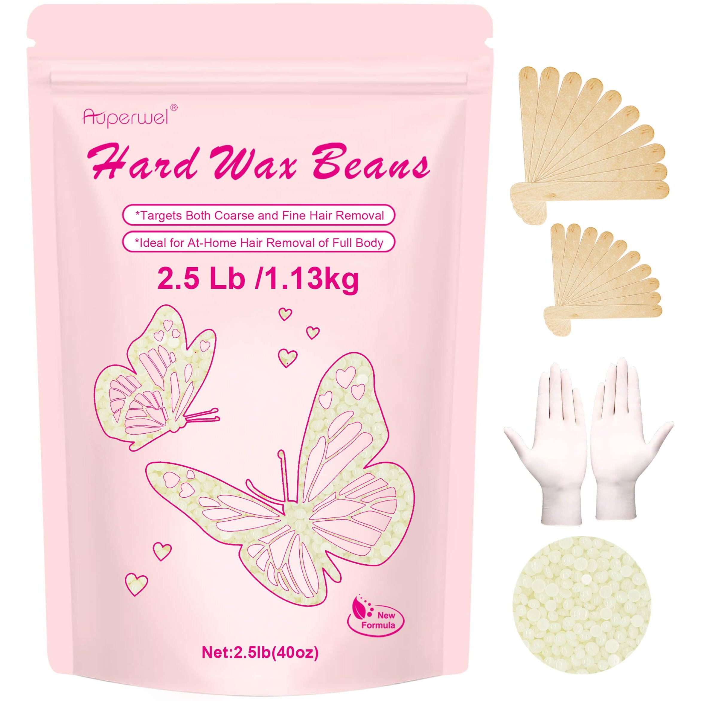 Coconut Hard Wax Beads For Hair Removal - 2.5Lb/40Oz Large Refill For Waxing Kit With 20 Sticks, For Sensitive Skin, Brazilian, Bikini, Underarms, Face And Body